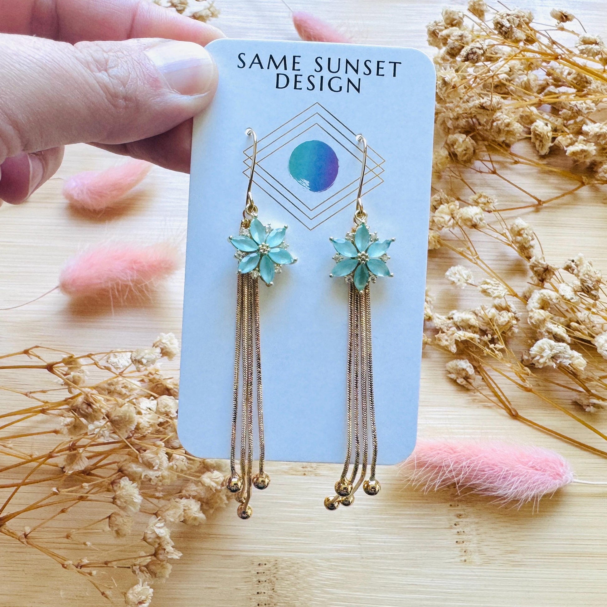 Flower Earrings for Women, Gold Tassel Earrings, Cute Earrings, Festival Jewelry, Mothers Day Gift From Son, Plant Mom Gifts for Her