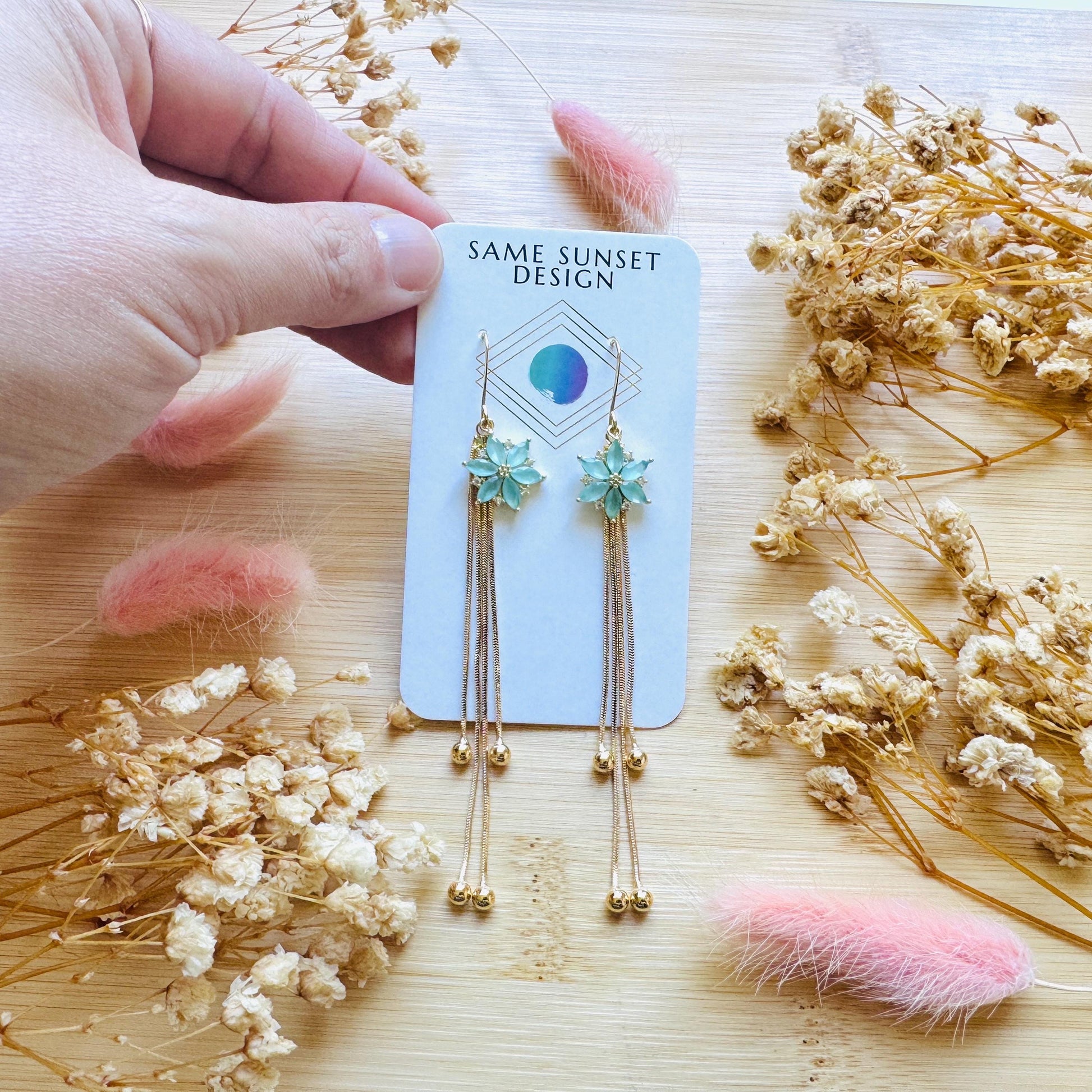 Flower Earrings for Women, Gold Tassel Earrings, Cute Earrings, Festival Jewelry, Mothers Day Gift From Son, Plant Mom Gifts for Her