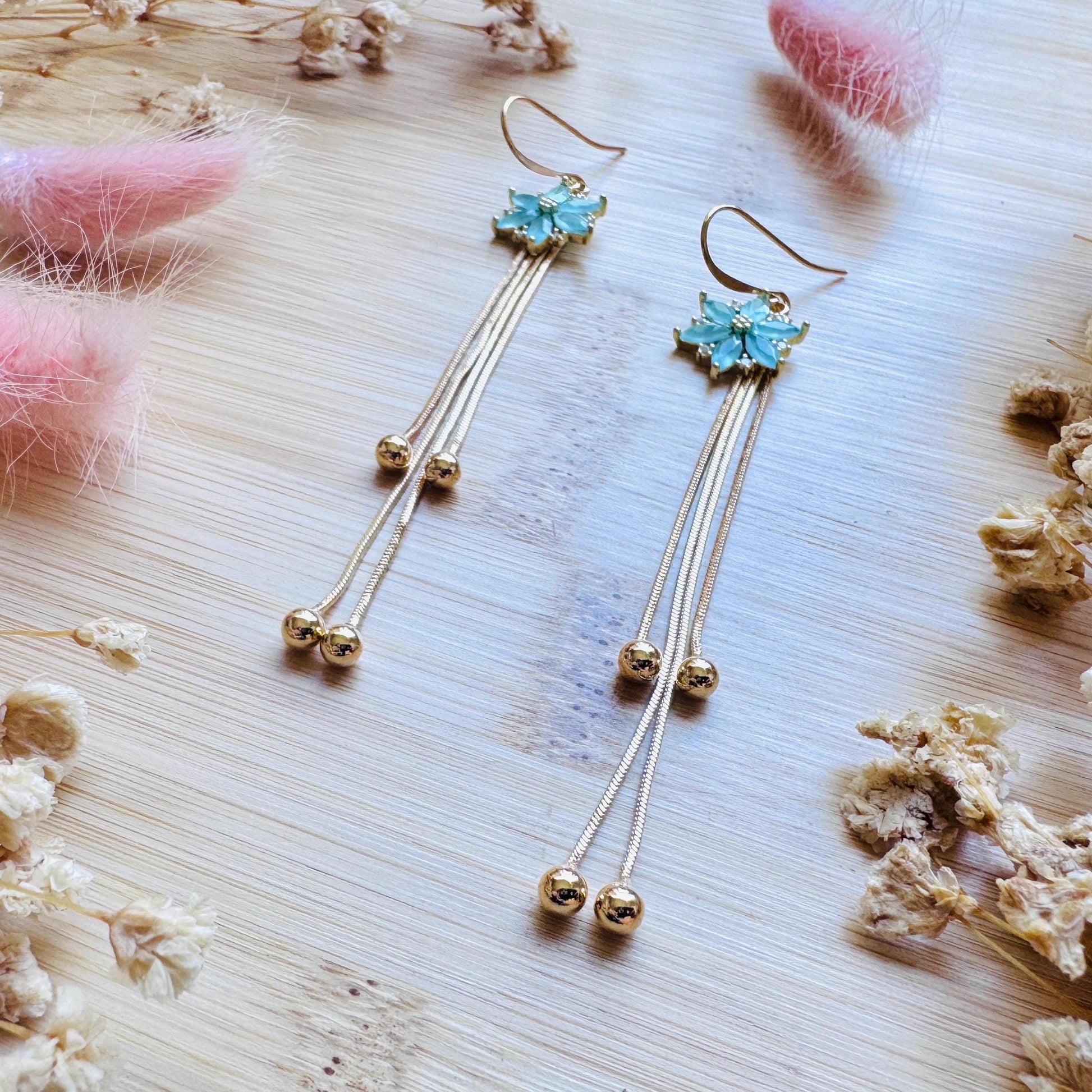 Flower Earrings for Women, Gold Tassel Earrings, Cute Earrings, Festival Jewelry, Mothers Day Gift From Son, Plant Mom Gifts for Her
