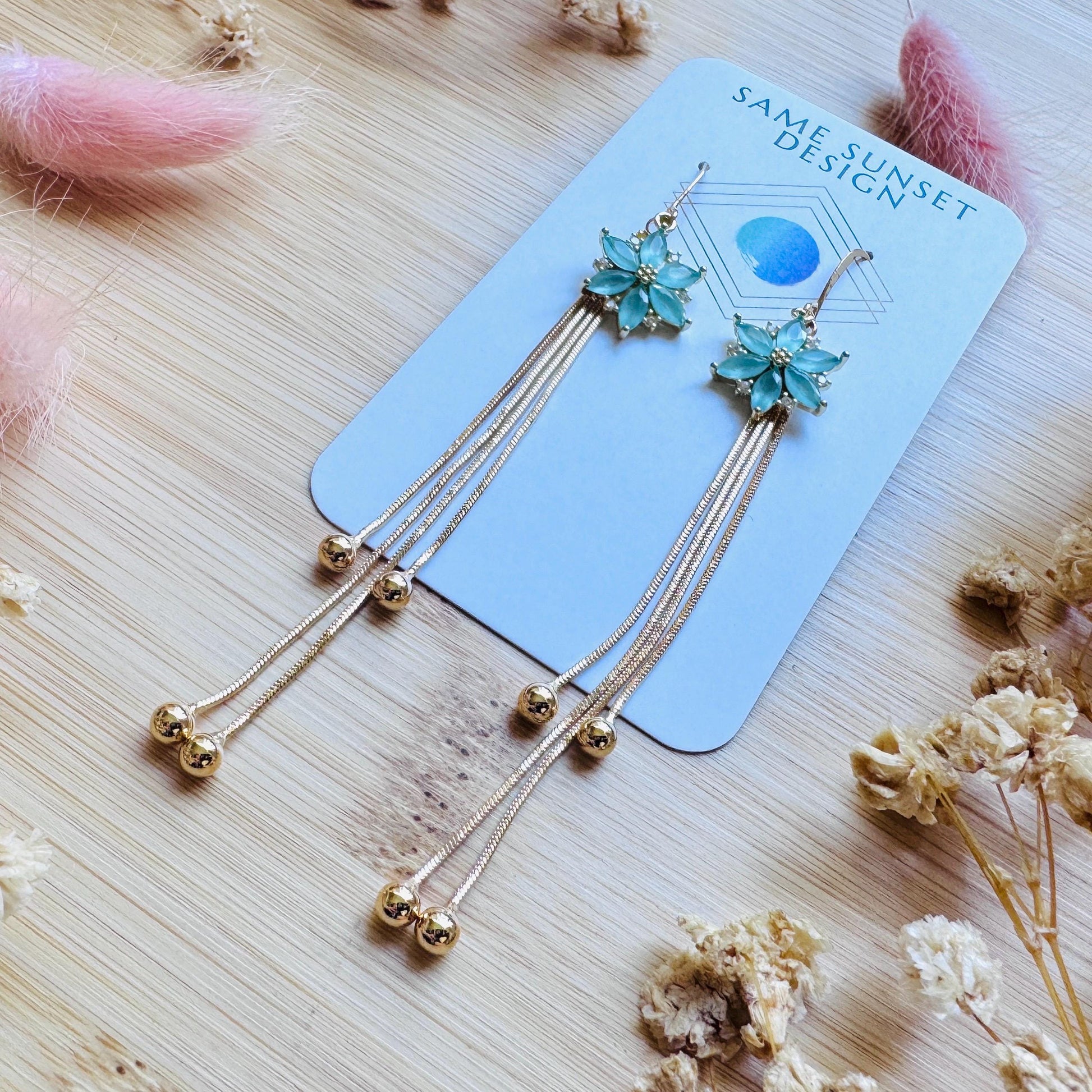 Flower Earrings for Women, Gold Tassel Earrings, Cute Earrings, Festival Jewelry, Mothers Day Gift From Son, Plant Mom Gifts for Her