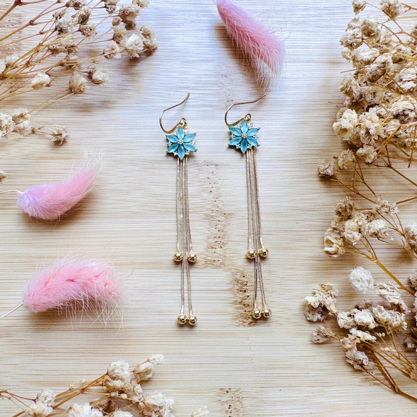 Flower Earrings for Women, Gold Tassel Earrings, Cute Earrings, Festival Jewelry, Mothers Day Gift From Son, Plant Mom Gifts for Her