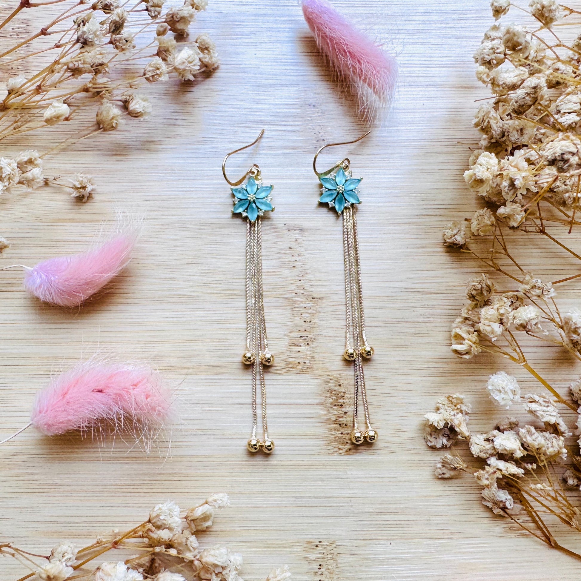 Flower Earrings for Women, Gold Tassel Earrings, Cute Earrings, Festival Jewelry, Mothers Day Gift From Son, Plant Mom Gifts for Her