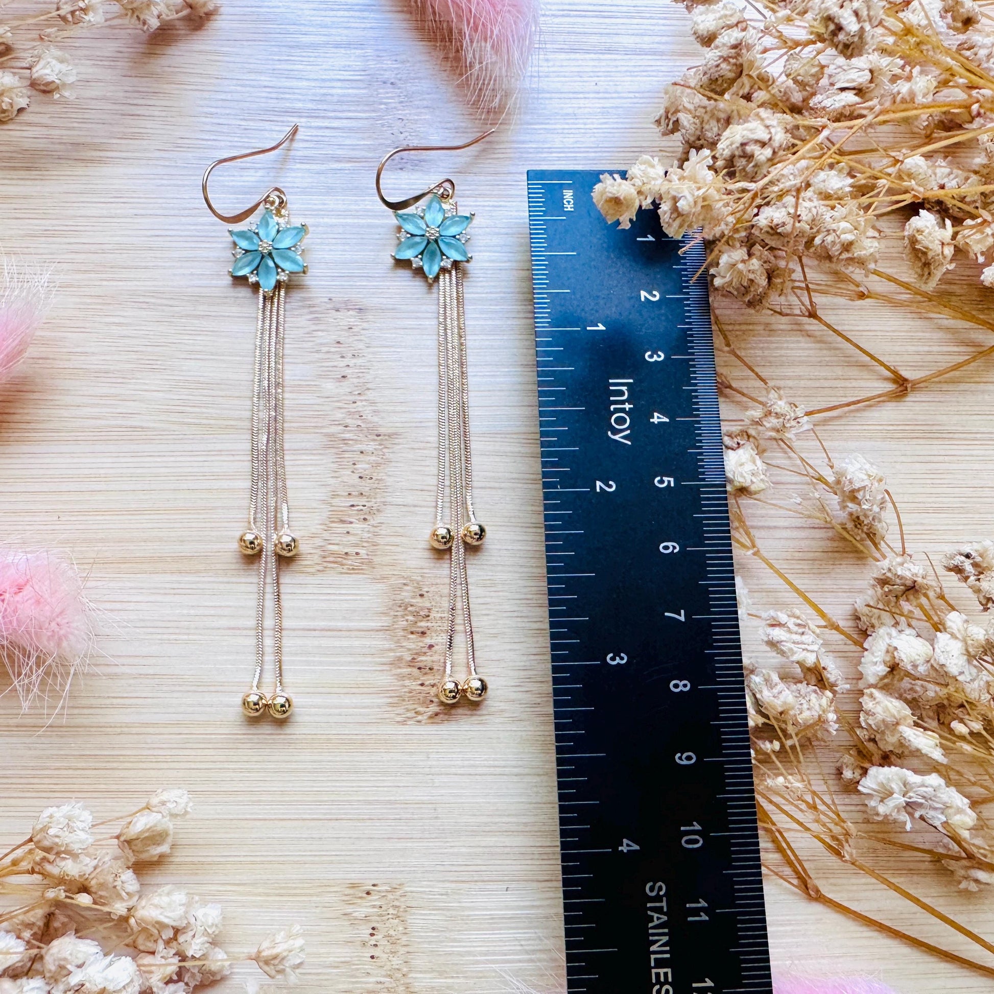 Flower Earrings for Women, Gold Tassel Earrings, Cute Earrings, Festival Jewelry, Mothers Day Gift From Son, Plant Mom Gifts for Her