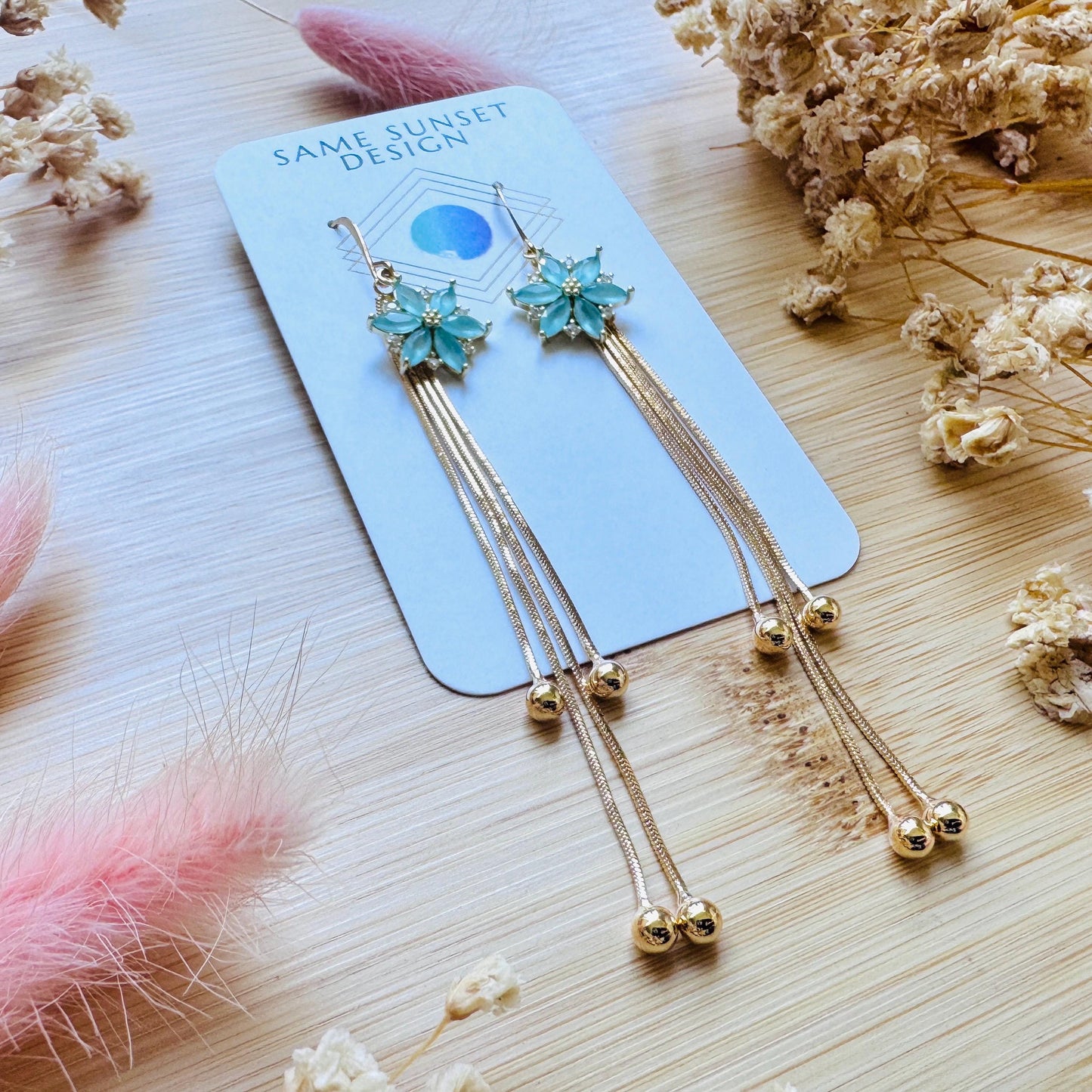Flower Earrings for Women, Gold Tassel Earrings, Cute Earrings, Festival Jewelry, Mothers Day Gift From Son, Plant Mom Gifts for Her