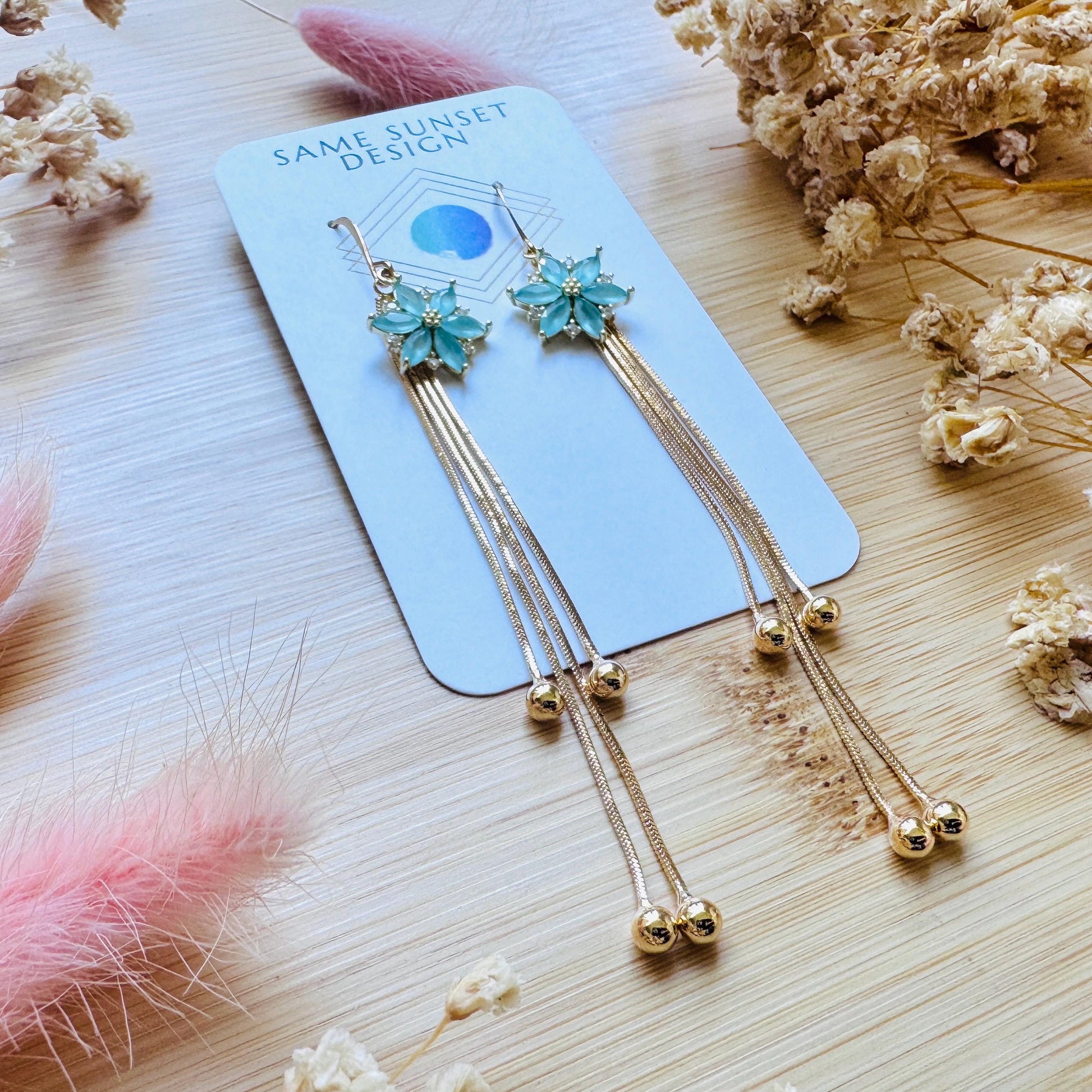 Flower Earrings for Women, Gold Tassel Earrings, Cute Earrings, Festival Jewelry, Mothers Day Gift From Son, Plant Mom Gifts for Her