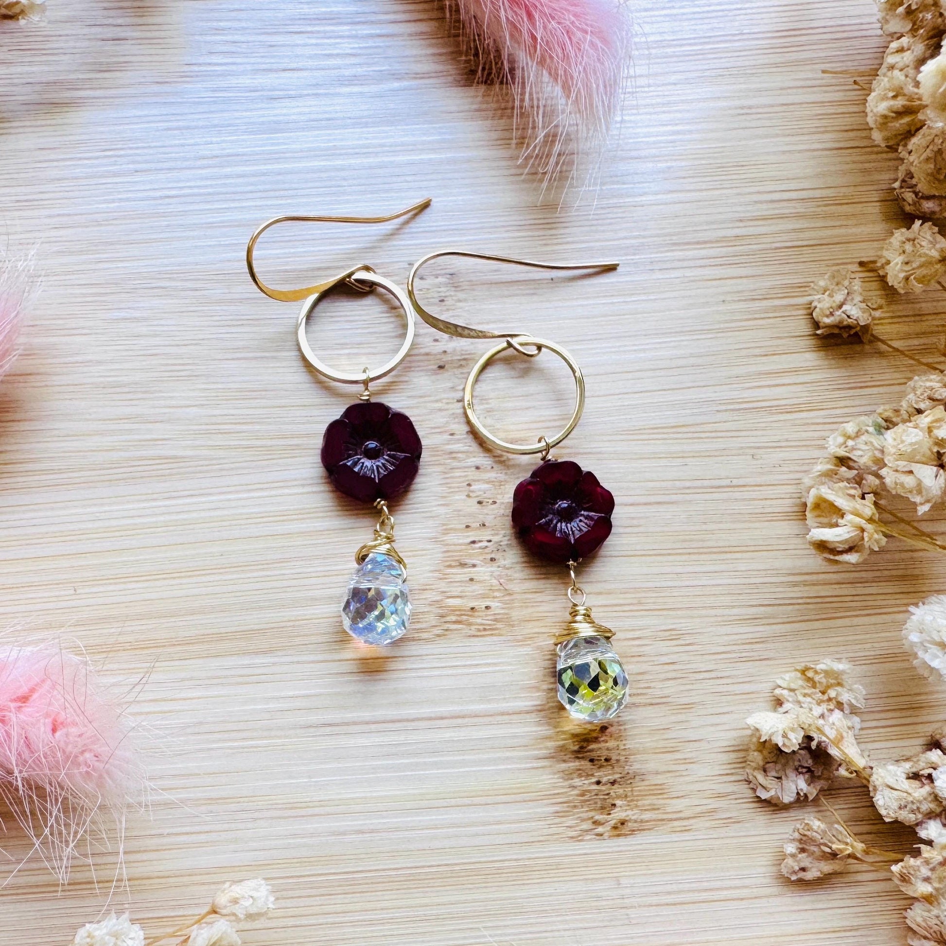Flower Earrings for Women, Czech Glass Flower Earrings, Vintage Style, Cute Earrings, Mothers Day Gift From Son, Plant Mom Gifts for Her