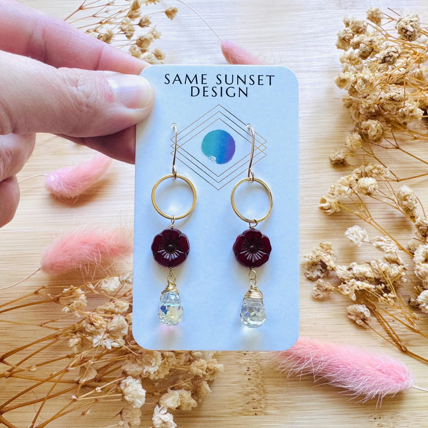 Flower Earrings for Women, Czech Glass Flower Earrings, Vintage Style, Cute Earrings, Mothers Day Gift From Son, Plant Mom Gifts for Her