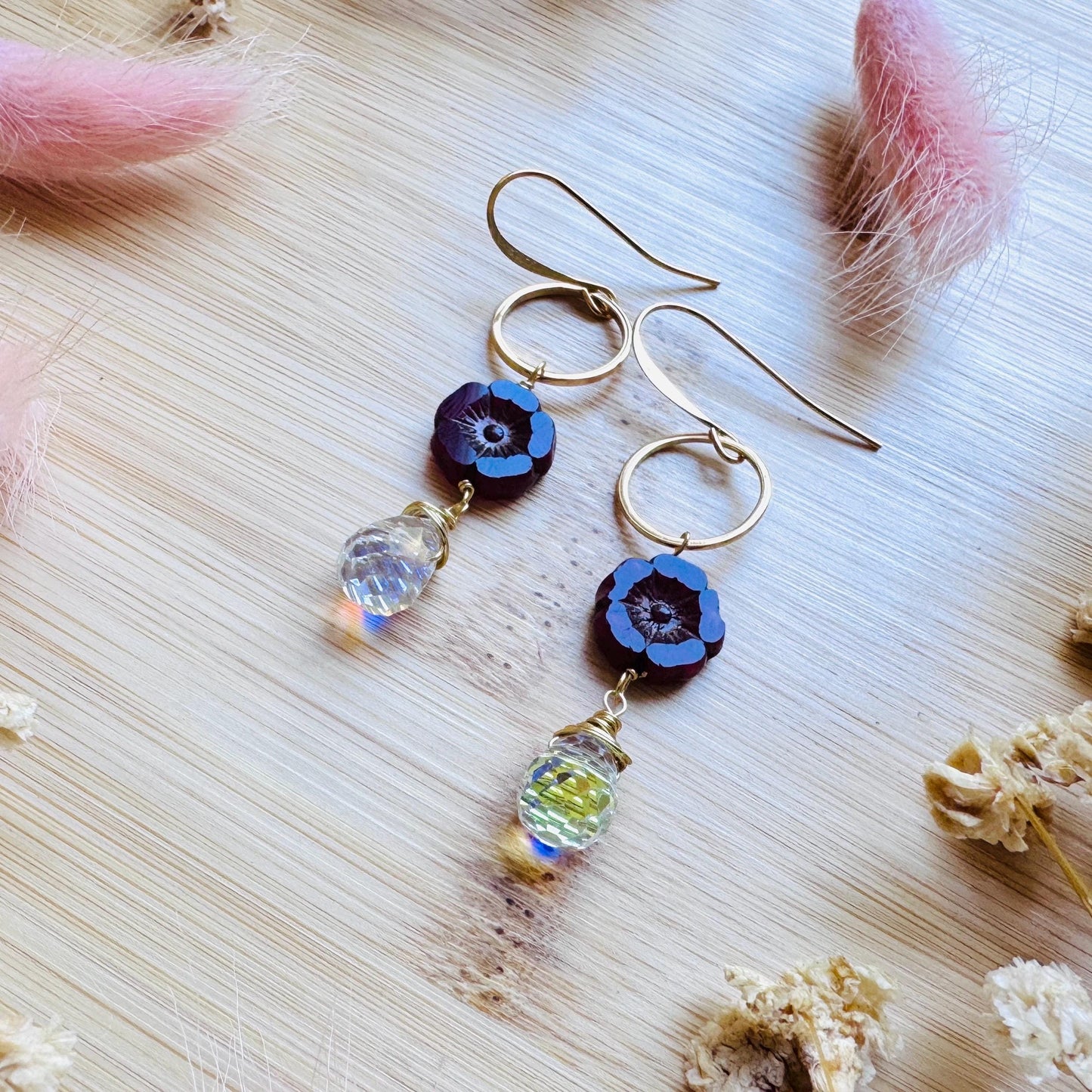 Flower Earrings for Women, Czech Glass Flower Earrings, Vintage Style, Cute Earrings, Mothers Day Gift From Son, Plant Mom Gifts for Her