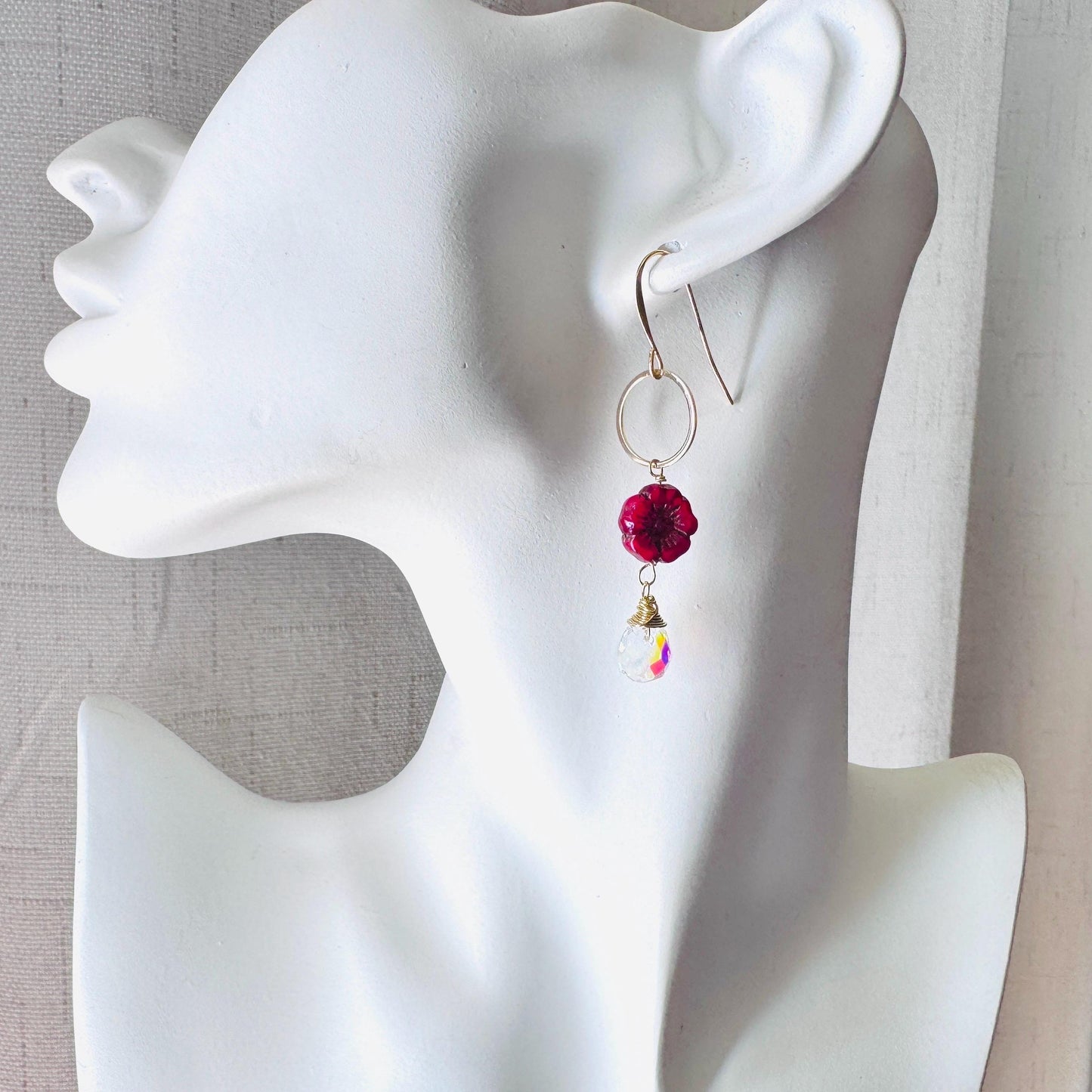 Flower Earrings for Women, Czech Glass Flower Earrings, Vintage Style, Cute Earrings, Mothers Day Gift From Son, Plant Mom Gifts for Her
