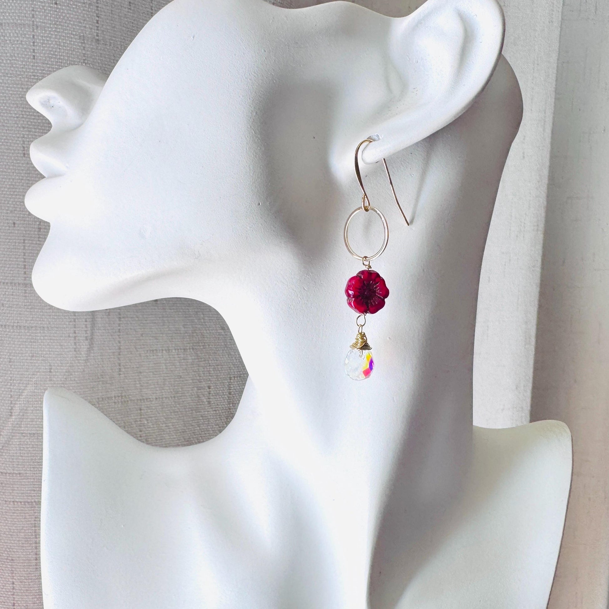 Flower Earrings for Women, Czech Glass Flower Earrings, Vintage Style, Cute Earrings, Mothers Day Gift From Son, Plant Mom Gifts for Her