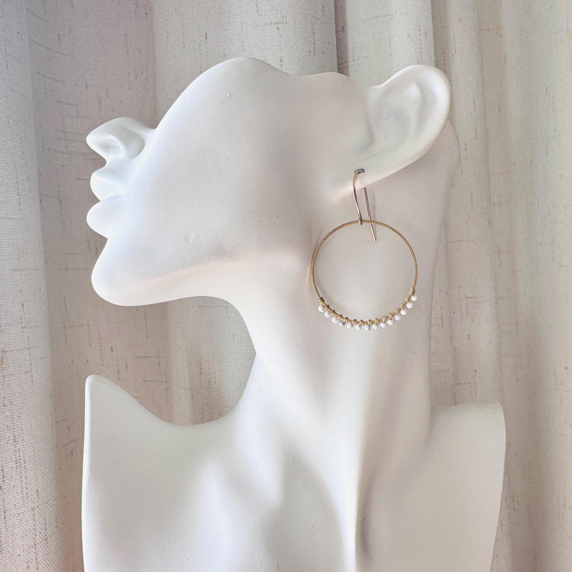 Howlite Earrings, Bead Hoops, Celestial Earrings Gold, Beachy Jewelry, Earrings for Bride, Wedding Jewelry, Mothers Day Gift Ideas