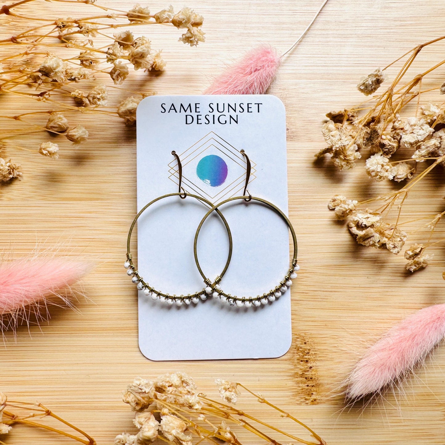 Howlite Earrings, Bead Hoops, Celestial Earrings Gold, Beachy Jewelry, Earrings for Bride, Wedding Jewelry, Mothers Day Gift Ideas