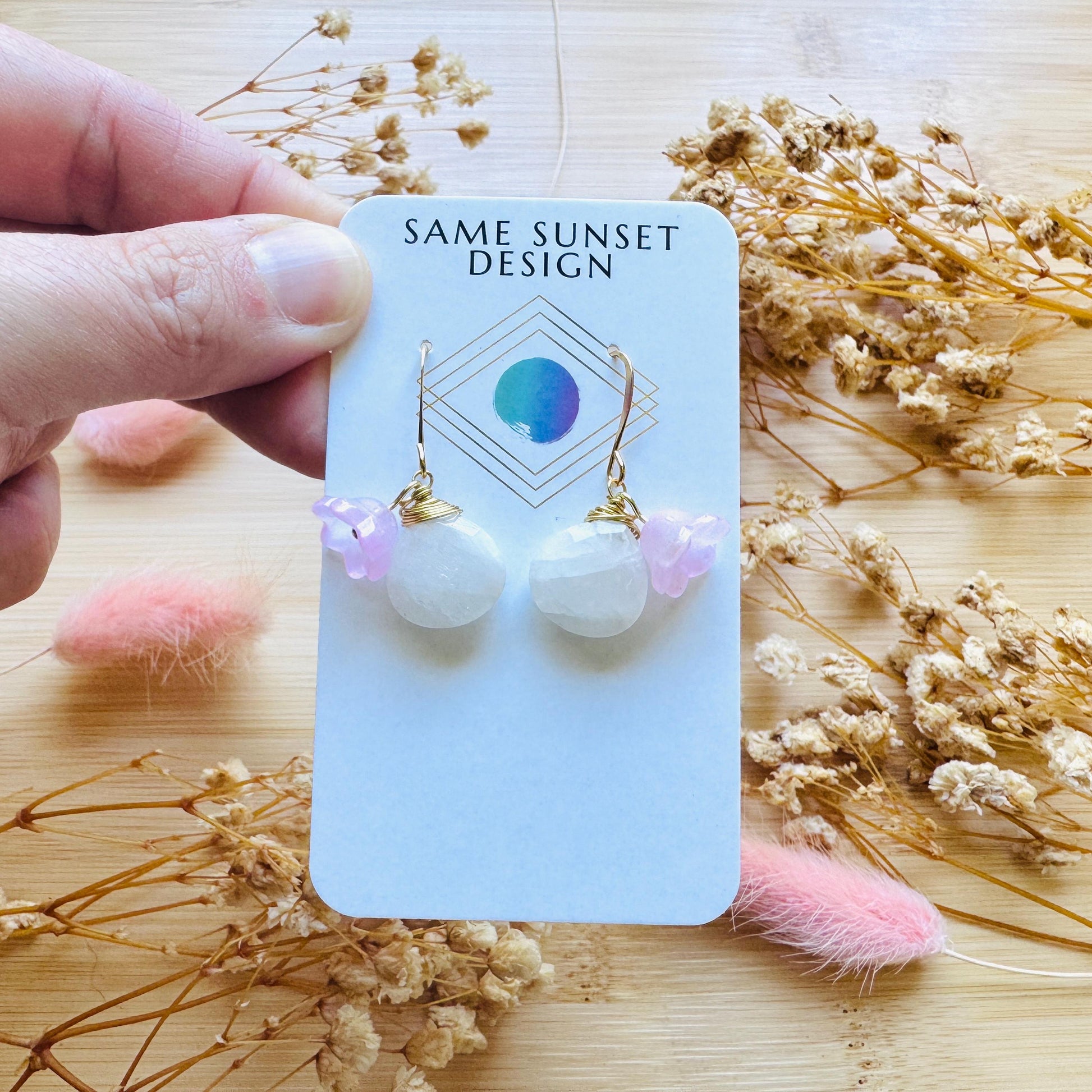 Rainbow Moonstone Drop Earrings, June Birthstone Gift for Her, Flower Earrings For Women, Cottagecore Jewelry, Mothers Day Gift From Son
