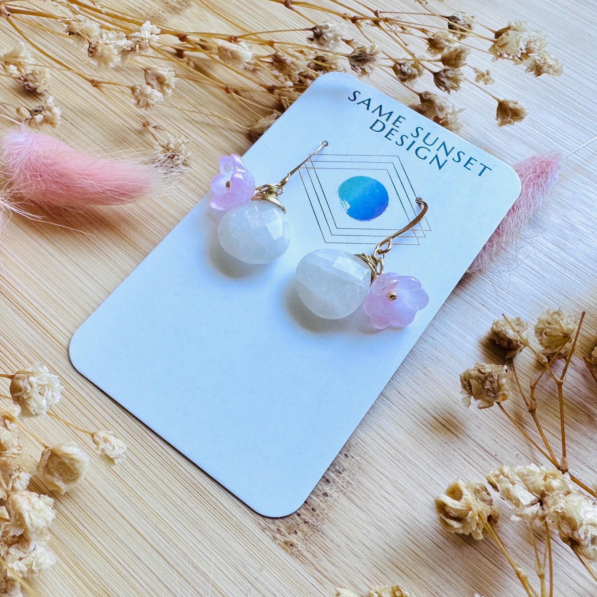 Rainbow Moonstone Drop Earrings, June Birthstone Gift for Her, Flower Earrings For Women, Cottagecore Jewelry, Mothers Day Gift From Son