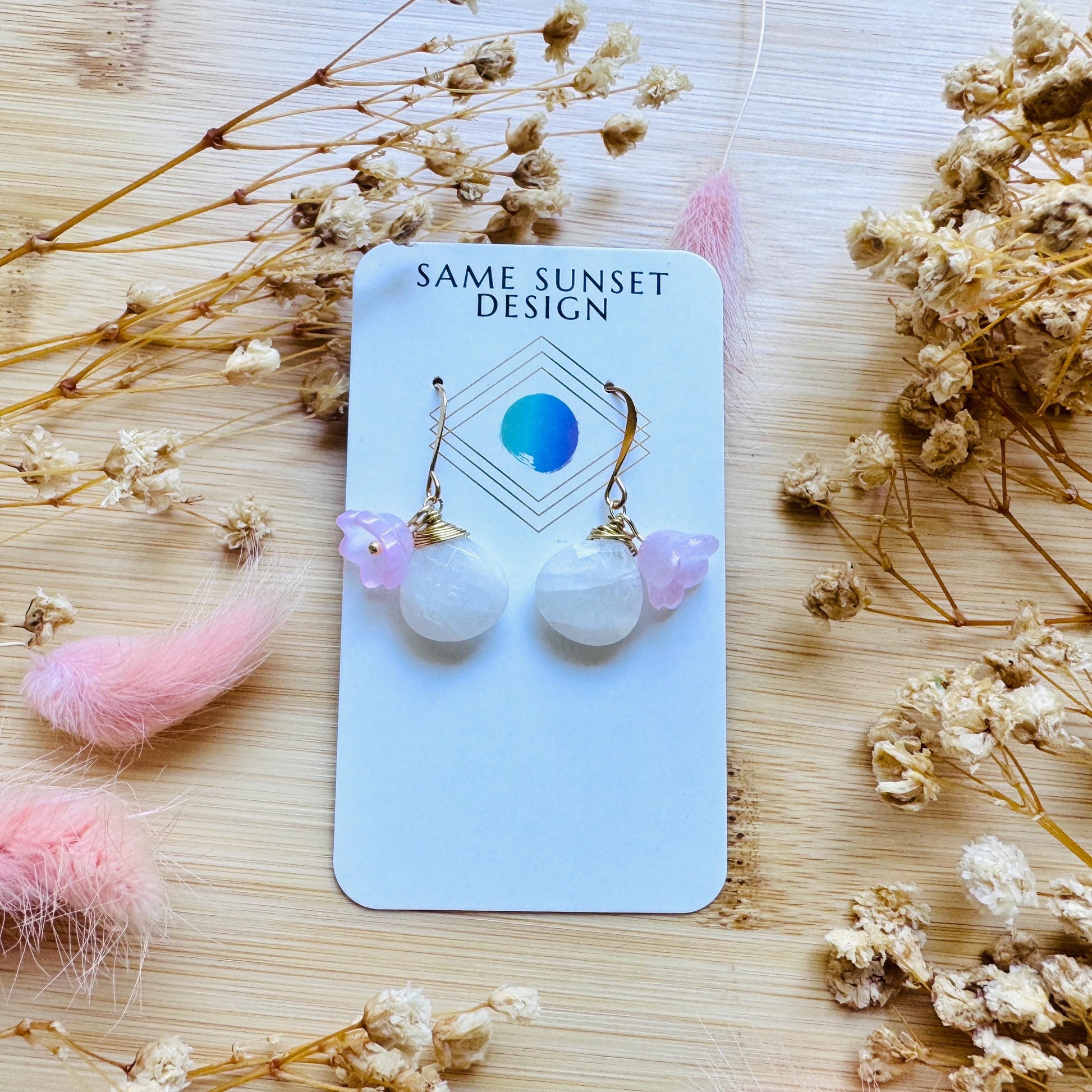 Rainbow Moonstone Drop Earrings, June Birthstone Gift for Her, Flower Earrings For Women, Cottagecore Jewelry, Mothers Day Gift From Son