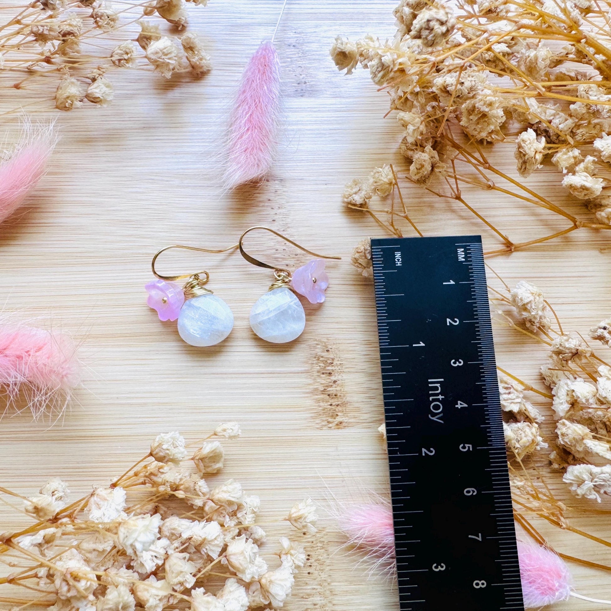 Rainbow Moonstone Drop Earrings, June Birthstone Gift for Her, Flower Earrings For Women, Cottagecore Jewelry, Mothers Day Gift From Son