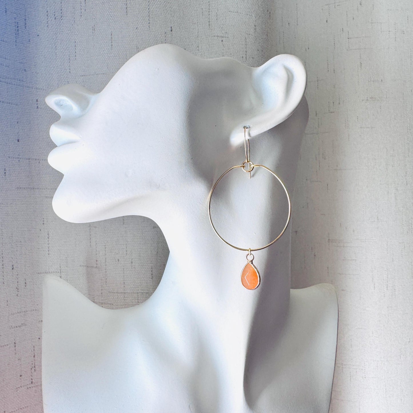 Aventurine Earrings, Boho Hoops, Gold Hoop Earrings for Women, Minimalistic Witchy Jewelry, Earrings For Bride, Mothers Day Gift from Son