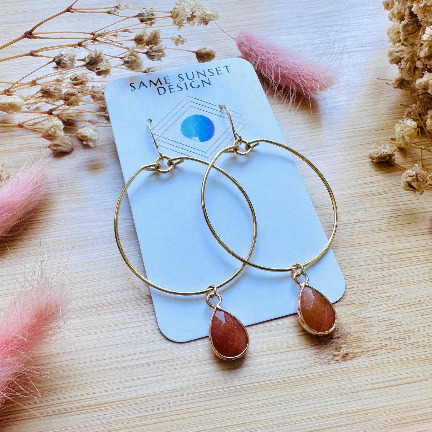 Aventurine Earrings, Boho Hoops, Gold Hoop Earrings for Women, Minimalistic Witchy Jewelry, Earrings For Bride, Mothers Day Gift from Son