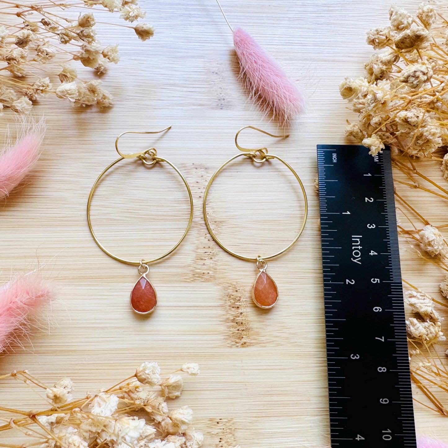 Aventurine Earrings, Boho Hoops, Gold Hoop Earrings for Women, Minimalistic Witchy Jewelry, Earrings For Bride, Mothers Day Gift from Son