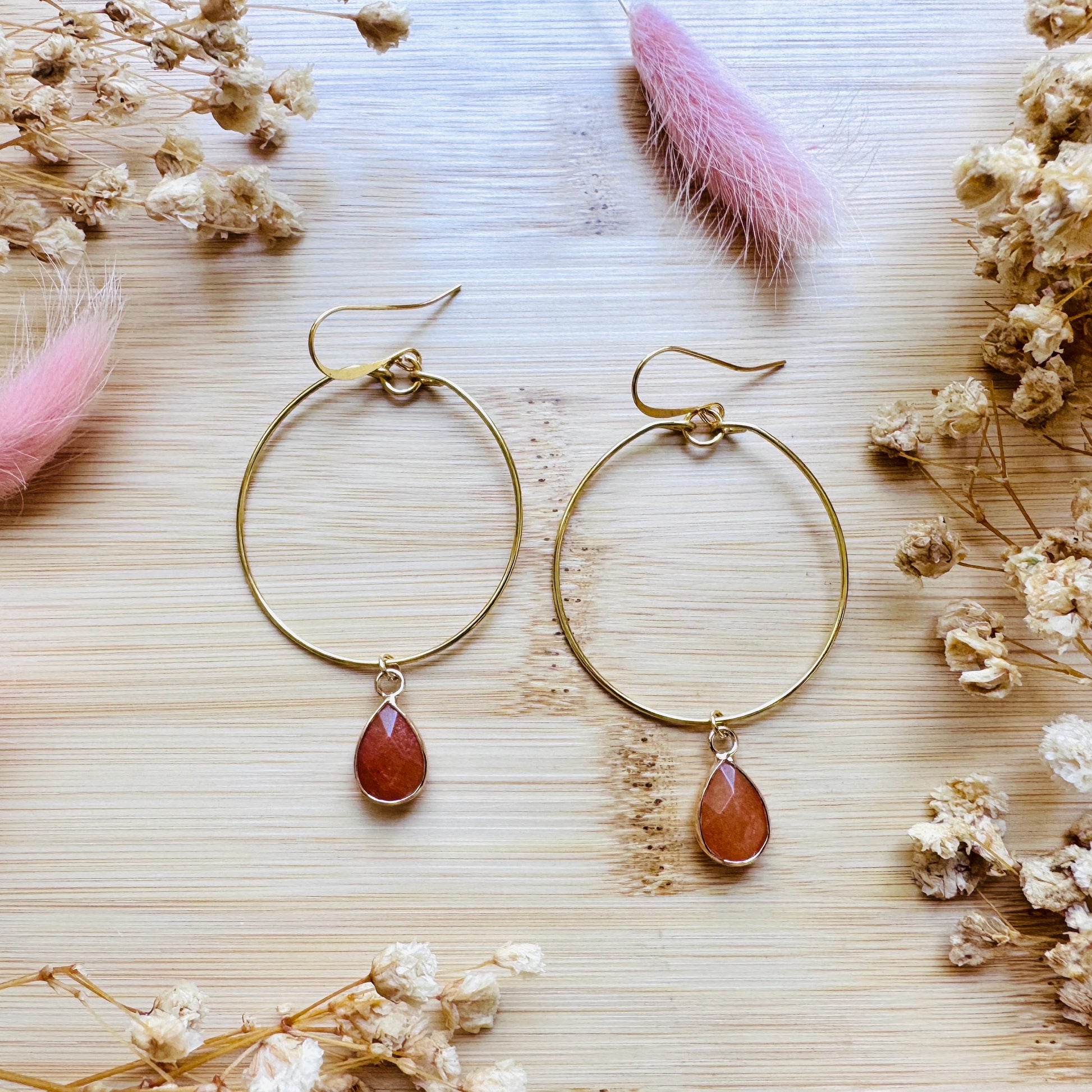 Aventurine Earrings, Boho Hoops, Gold Hoop Earrings for Women, Minimalistic Witchy Jewelry, Earrings For Bride, Mothers Day Gift from Son