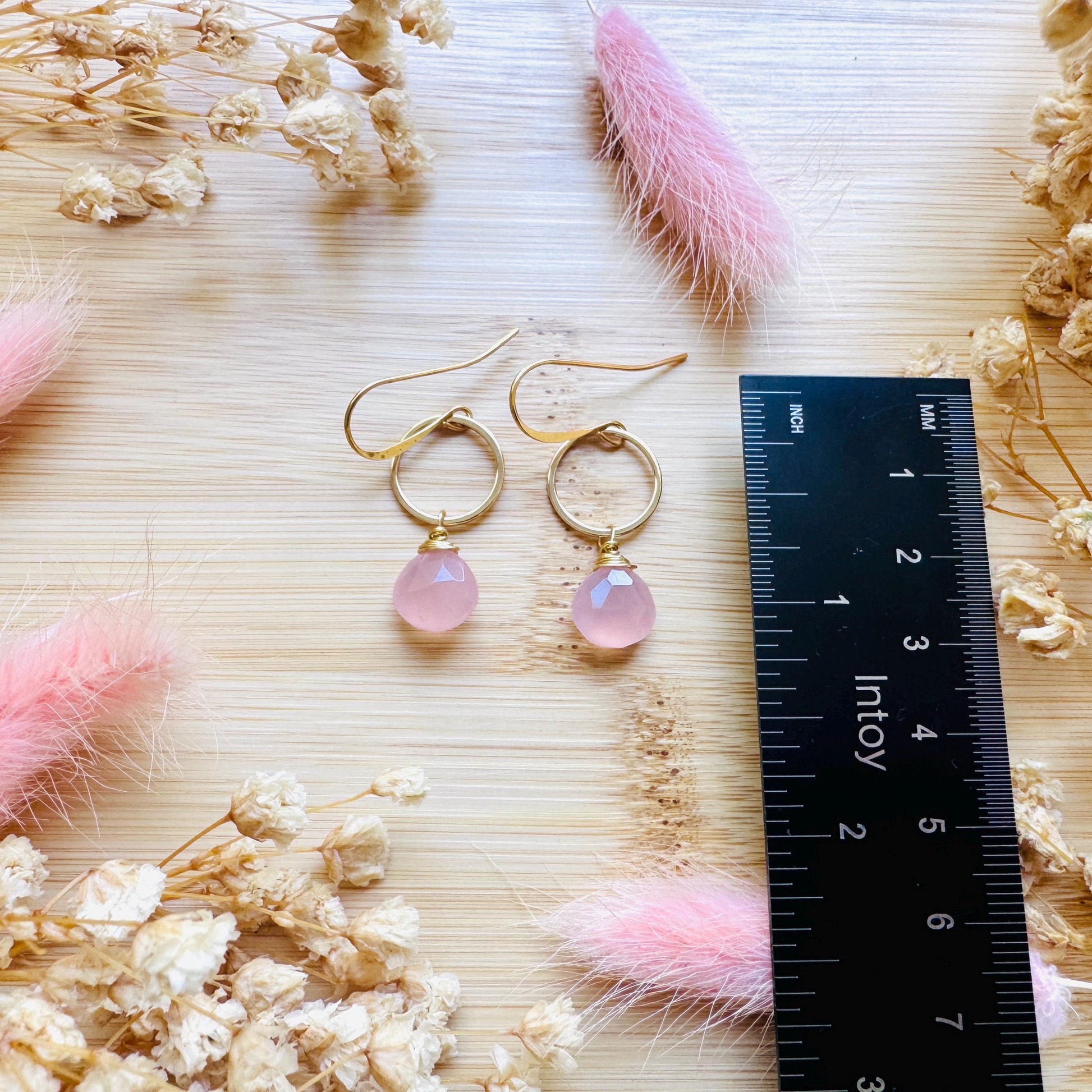 Pink Chalcedony Earrings, Beachy Jewelry, Boho Jewelry for Bride, Minimalistic Bridesmaid Gift For Her, Coquette Gifts for Girls, Gold Hoops