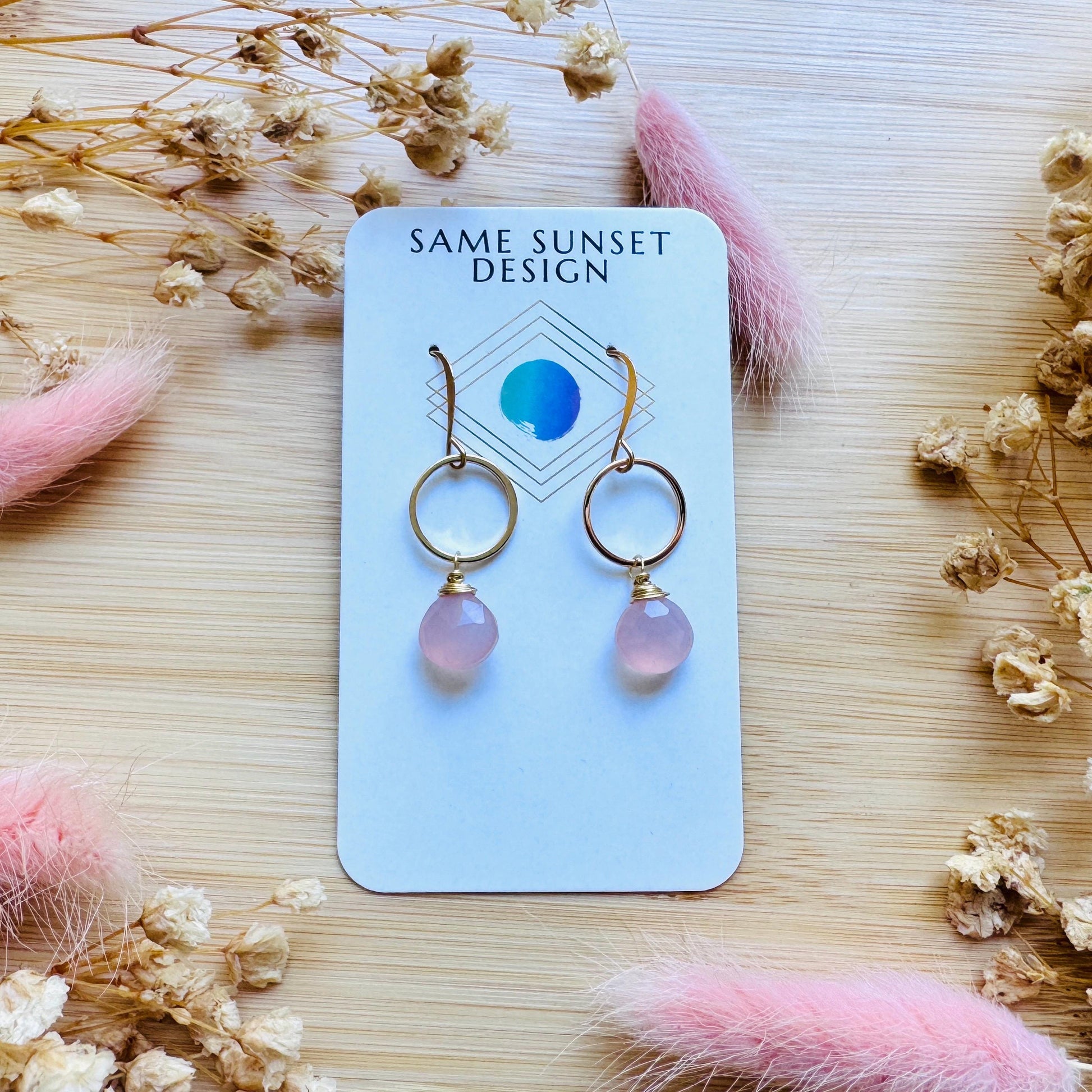 Pink Chalcedony Earrings, Beachy Jewelry, Boho Jewelry for Bride, Minimalistic Bridesmaid Gift For Her, Coquette Gifts for Girls, Gold Hoops