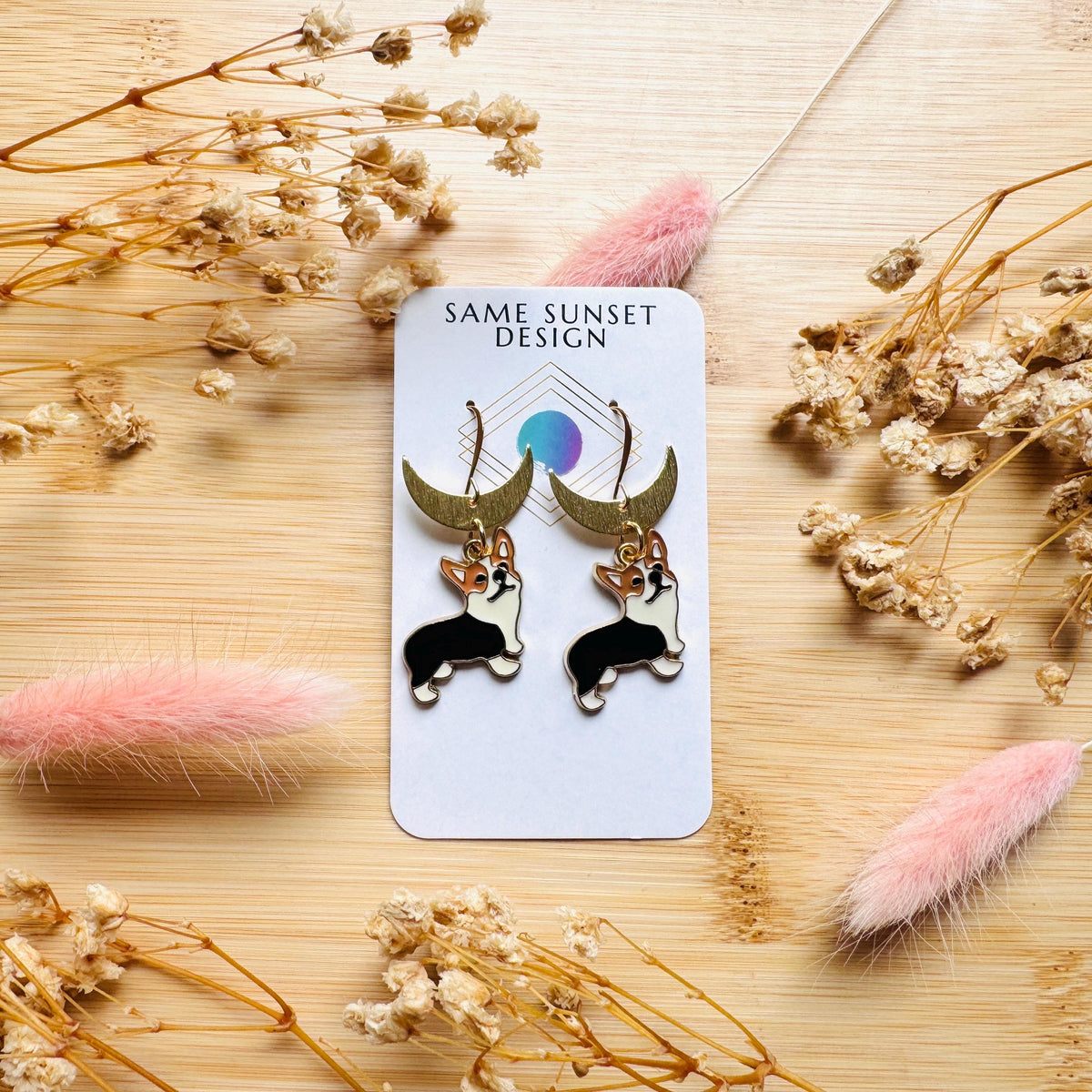 Dog Earrings Dangle, Corgi Earrings, Brass Moon Earrings, Cute Earrings, Trendy Jewelry 2026, Mothers Day Gift From Son, Dog Lover Gifts