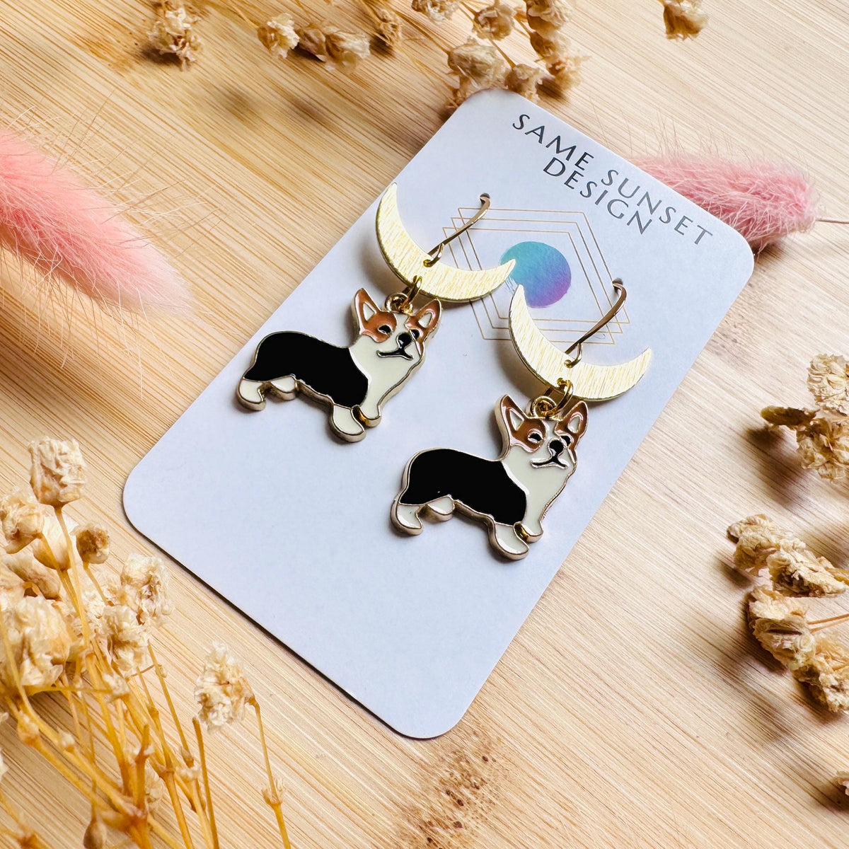 Dog Earrings Dangle, Corgi Earrings, Brass Moon Earrings, Cute Earrings, Trendy Jewelry 2026, Mothers Day Gift From Son, Dog Lover Gifts