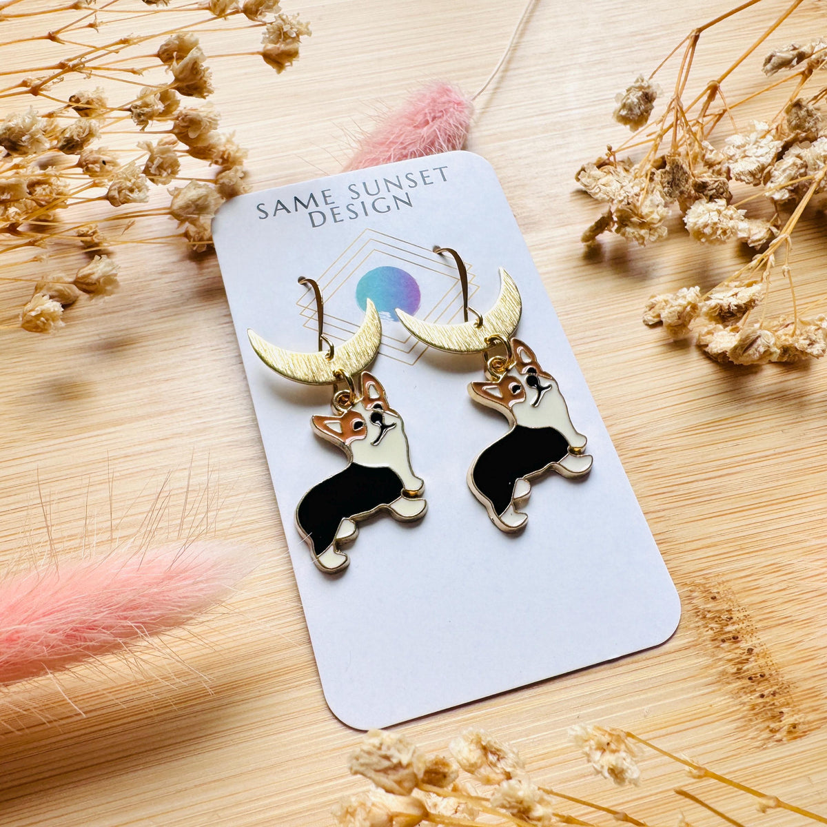 Dog Earrings Dangle, Corgi Earrings, Brass Moon Earrings, Cute Earrings, Trendy Jewelry 2026, Mothers Day Gift From Son, Dog Lover Gifts