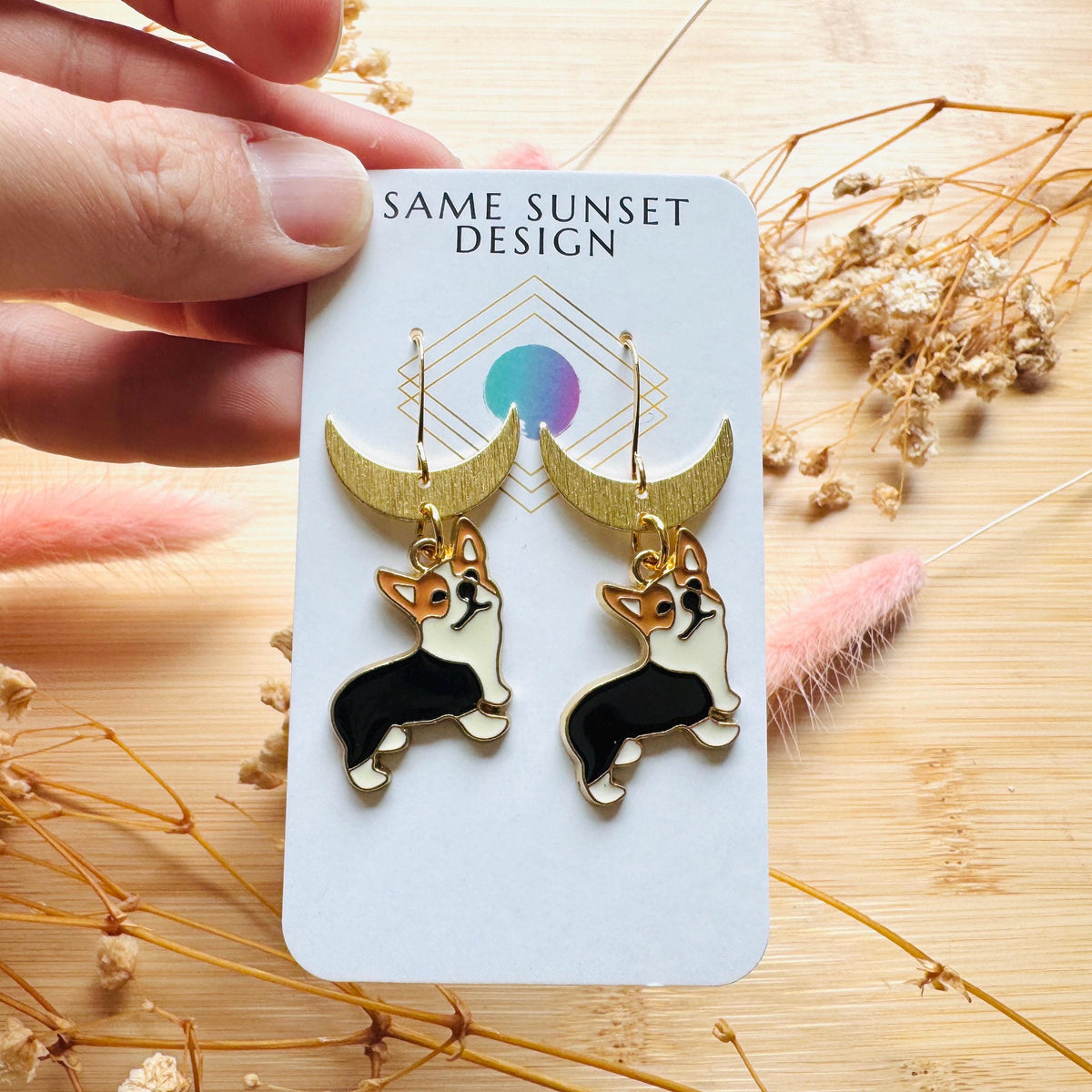 Dog Earrings Dangle, Corgi Earrings, Brass Moon Earrings, Cute Earrings, Trendy Jewelry 2026, Mothers Day Gift From Son, Dog Lover Gifts