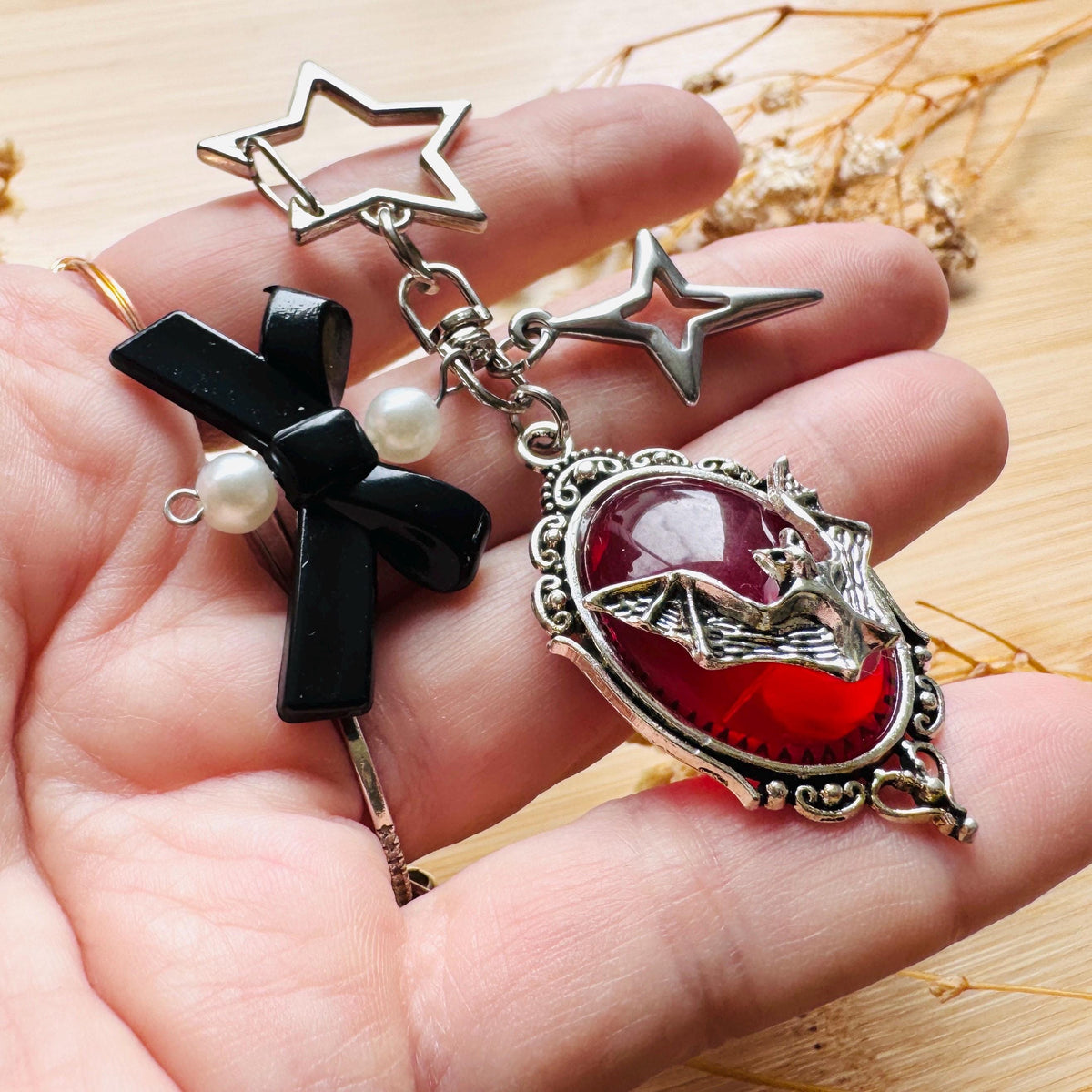 Bat Keychain, Purse Charm, Bag Charm, Star Keychain, Backpack Accessories, Goth Bag Charm, Coquette Gifts for Girls, Mothers Day Gift Ideas