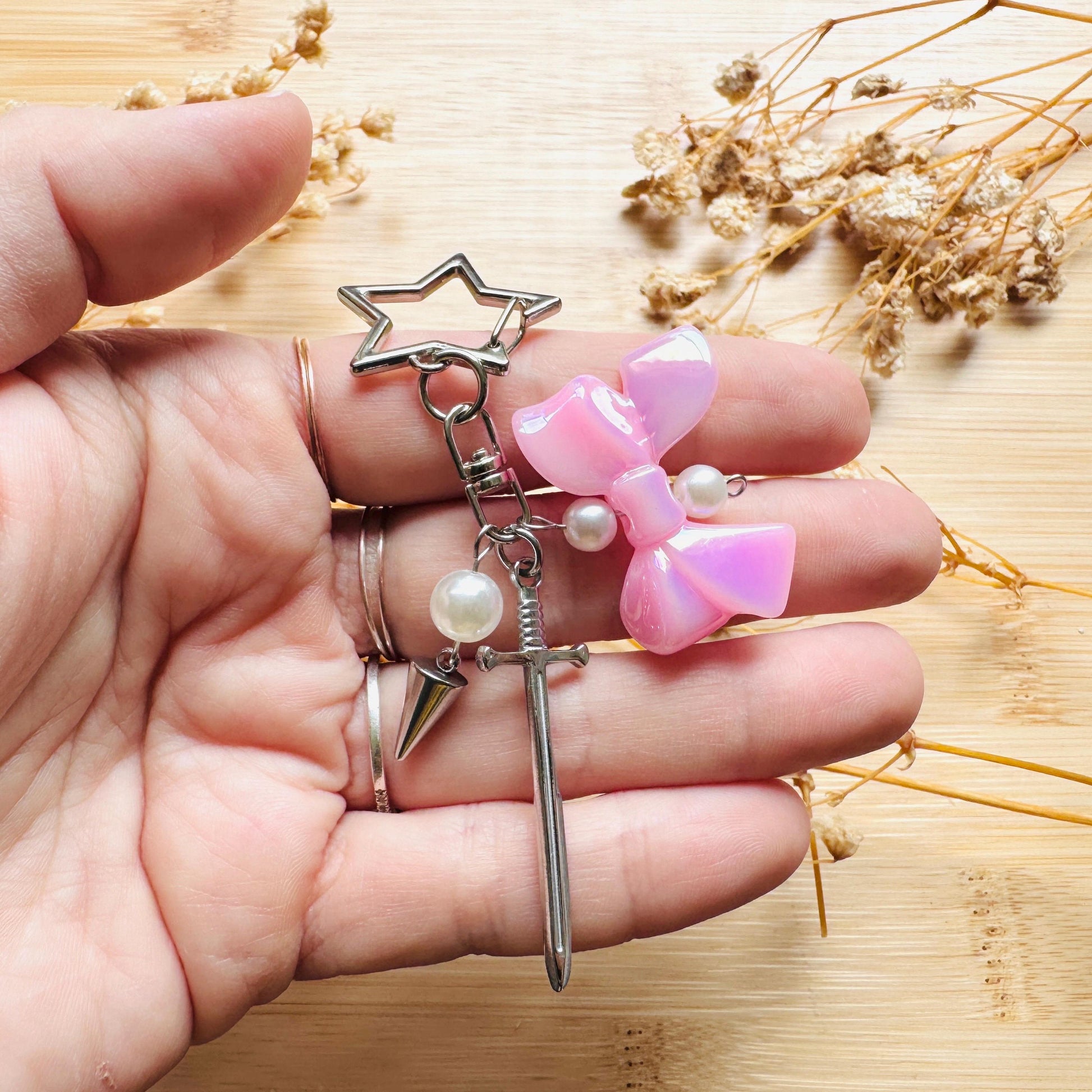 Sword Keychain, Purse Charm, Bag Charm, Star Keychain, Backpack Accessories, Goth Bag Charm, Coquette Gifts for Girls, Witchy Gifts for Her