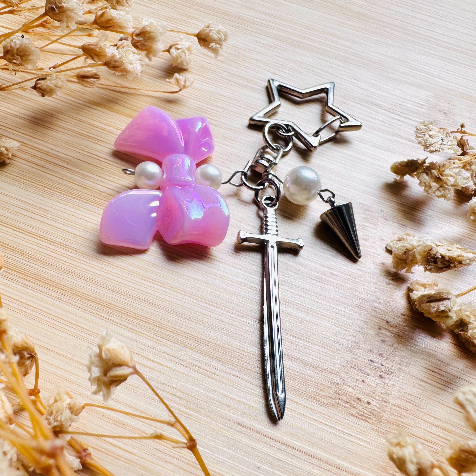 Sword Keychain, Purse Charm, Bag Charm, Star Keychain, Backpack Accessories, Goth Bag Charm, Coquette Gifts for Girls, Witchy Gifts for Her