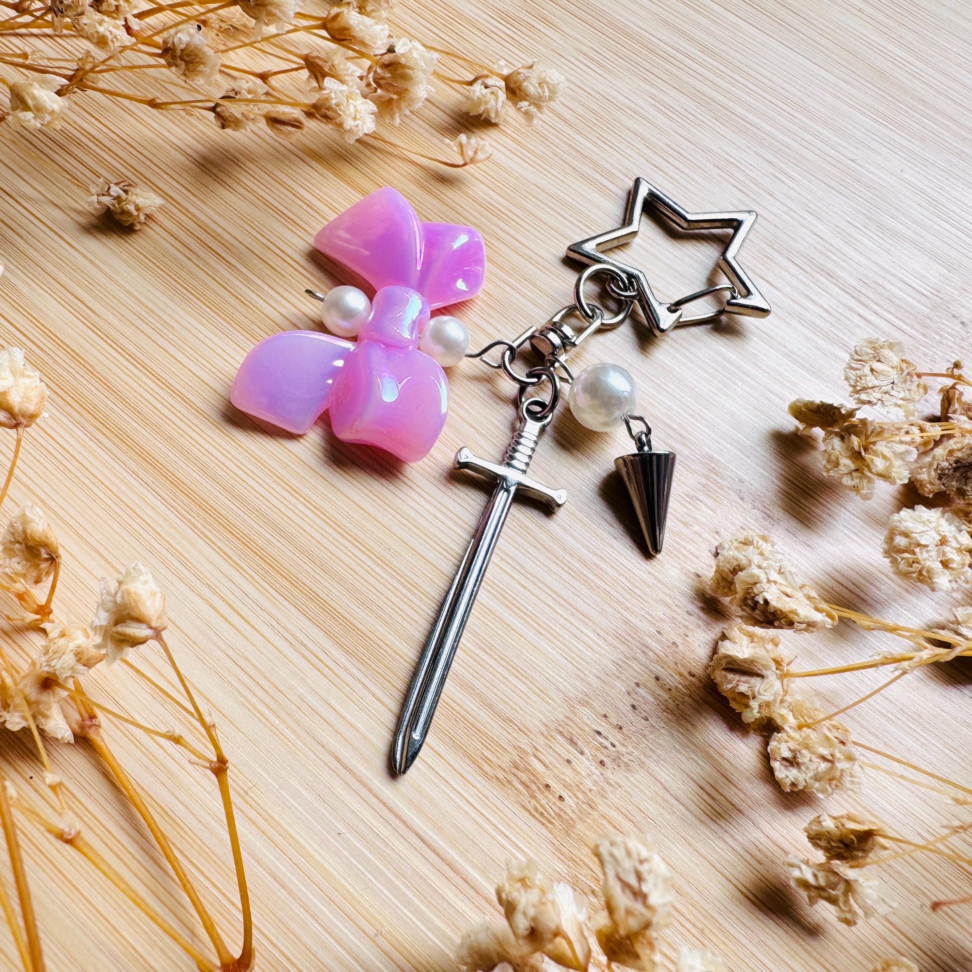 Sword Keychain, Purse Charm, Bag Charm, Star Keychain, Backpack Accessories, Goth Bag Charm, Coquette Gifts for Girls, Witchy Gifts for Her