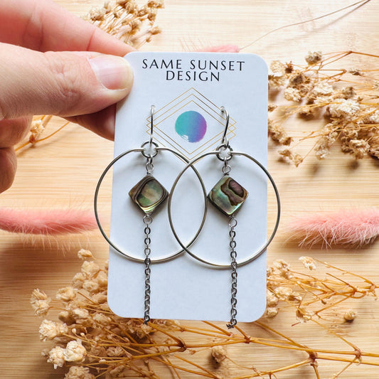 Abalone Earrings, Silver Hoop Earrings, Shell Jewelry, Green Earrings, Natural Gemstone Jewelry, Wedding Jewelry, Mothers Day Gift Ideas