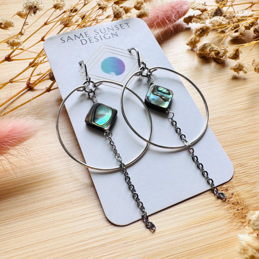 Abalone Earrings, Silver Hoop Earrings, Shell Jewelry, Green Earrings, Natural Gemstone Jewelry, Wedding Jewelry, Mothers Day Gift Ideas