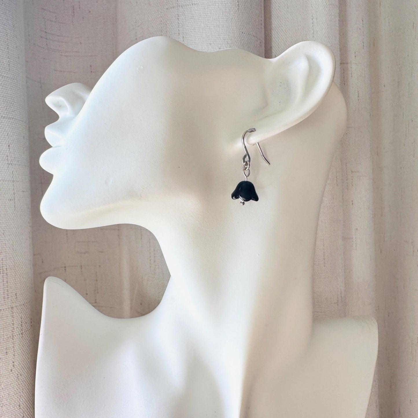 Glass Flower Earrings, Silver Earrings, Pearl Earrings Dangle, Goth Earrings, Bridesmaid Jewelry, Cottagecore Jewelry, Mothers Day Gift