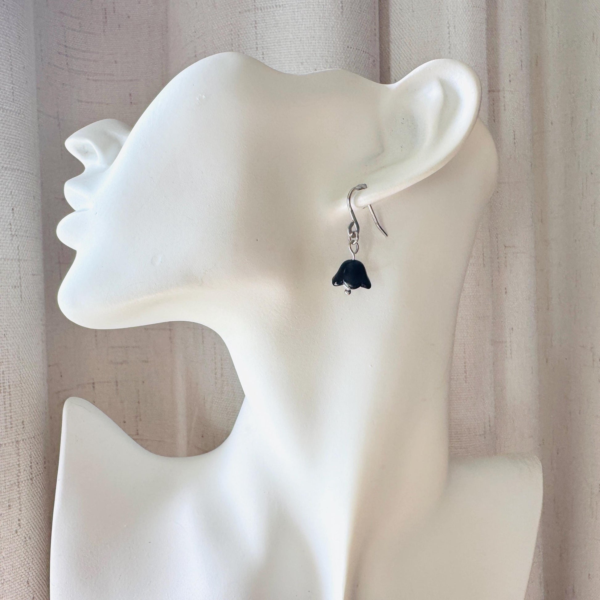 Glass Flower Earrings, Silver Earrings, Pearl Earrings Dangle, Goth Earrings, Bridesmaid Jewelry, Cottagecore Jewelry, Mothers Day Gift