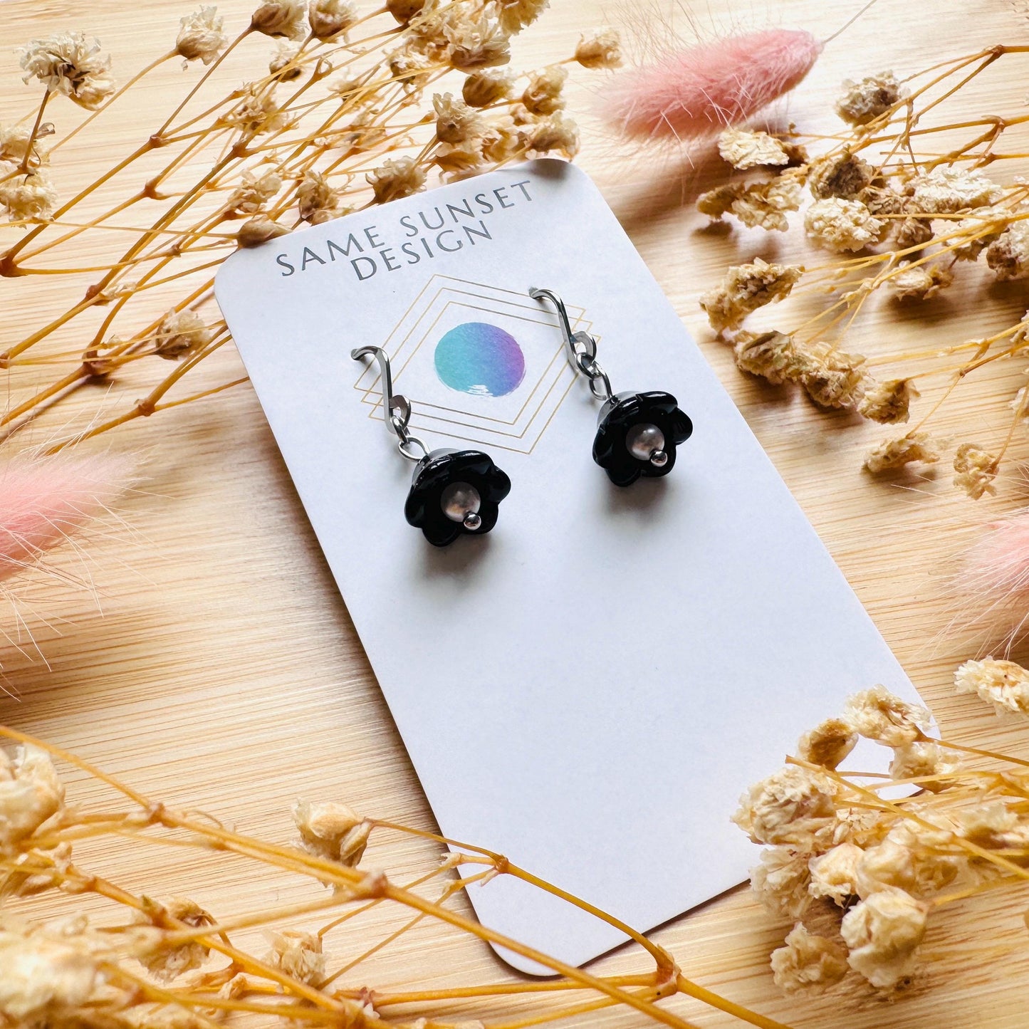 Glass Flower Earrings, Silver Earrings, Pearl Earrings Dangle, Goth Earrings, Bridesmaid Jewelry, Cottagecore Jewelry, Mothers Day Gift