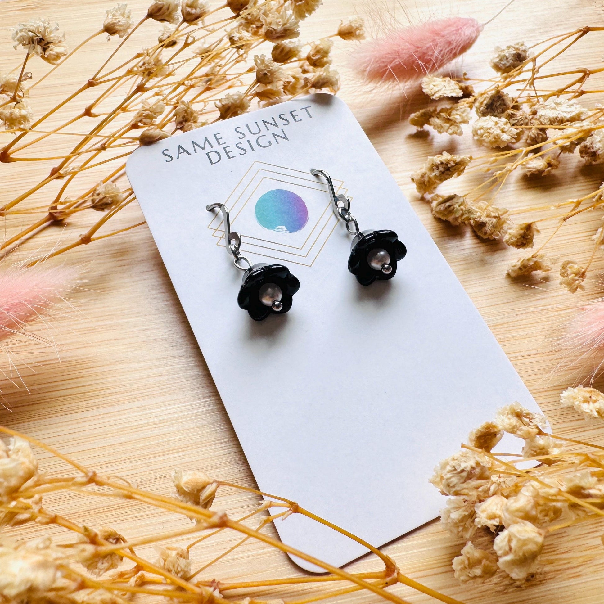 Glass Flower Earrings, Silver Earrings, Pearl Earrings Dangle, Goth Earrings, Bridesmaid Jewelry, Cottagecore Jewelry, Mothers Day Gift
