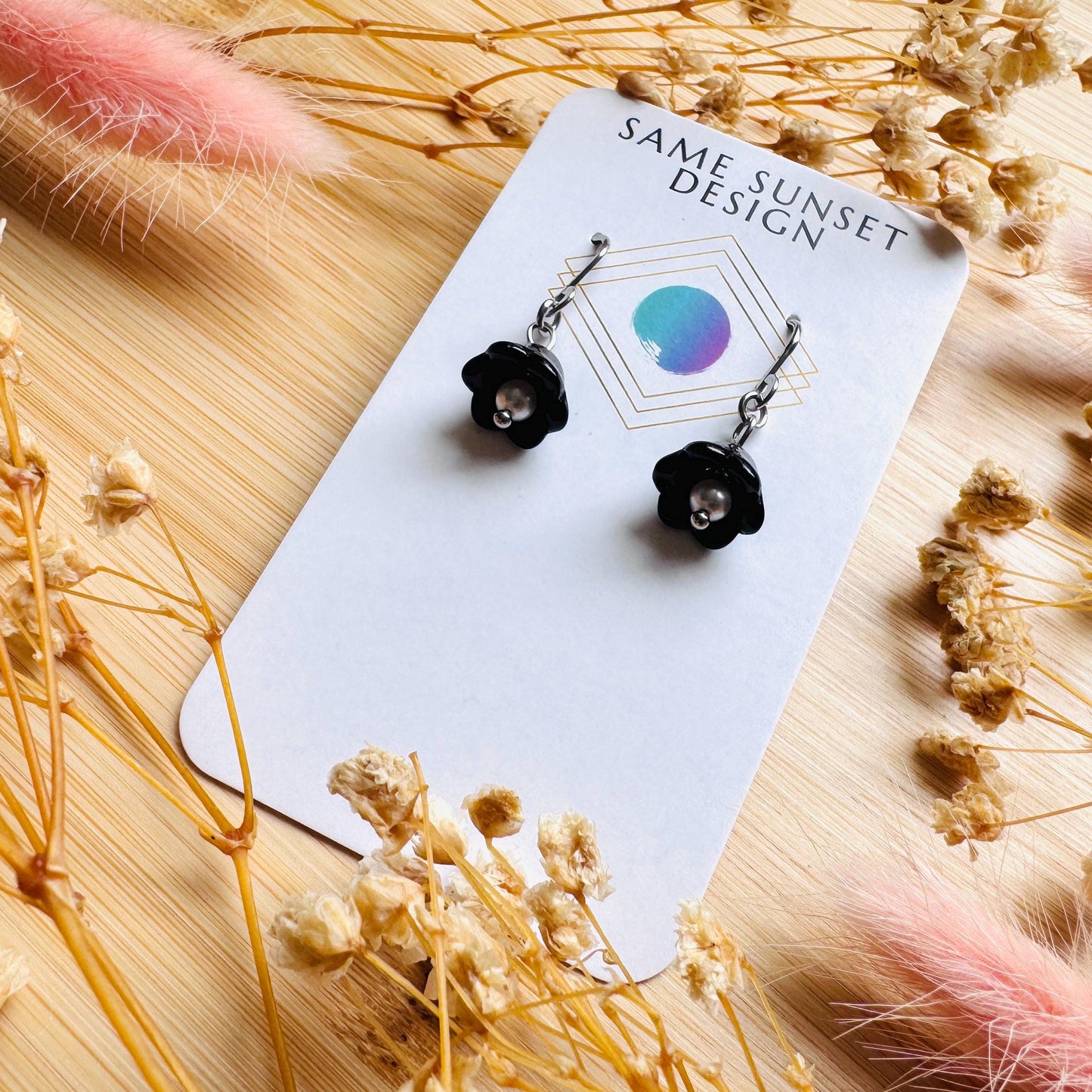 Glass Flower Earrings, Silver Earrings, Pearl Earrings Dangle, Goth Earrings, Bridesmaid Jewelry, Cottagecore Jewelry, Mothers Day Gift