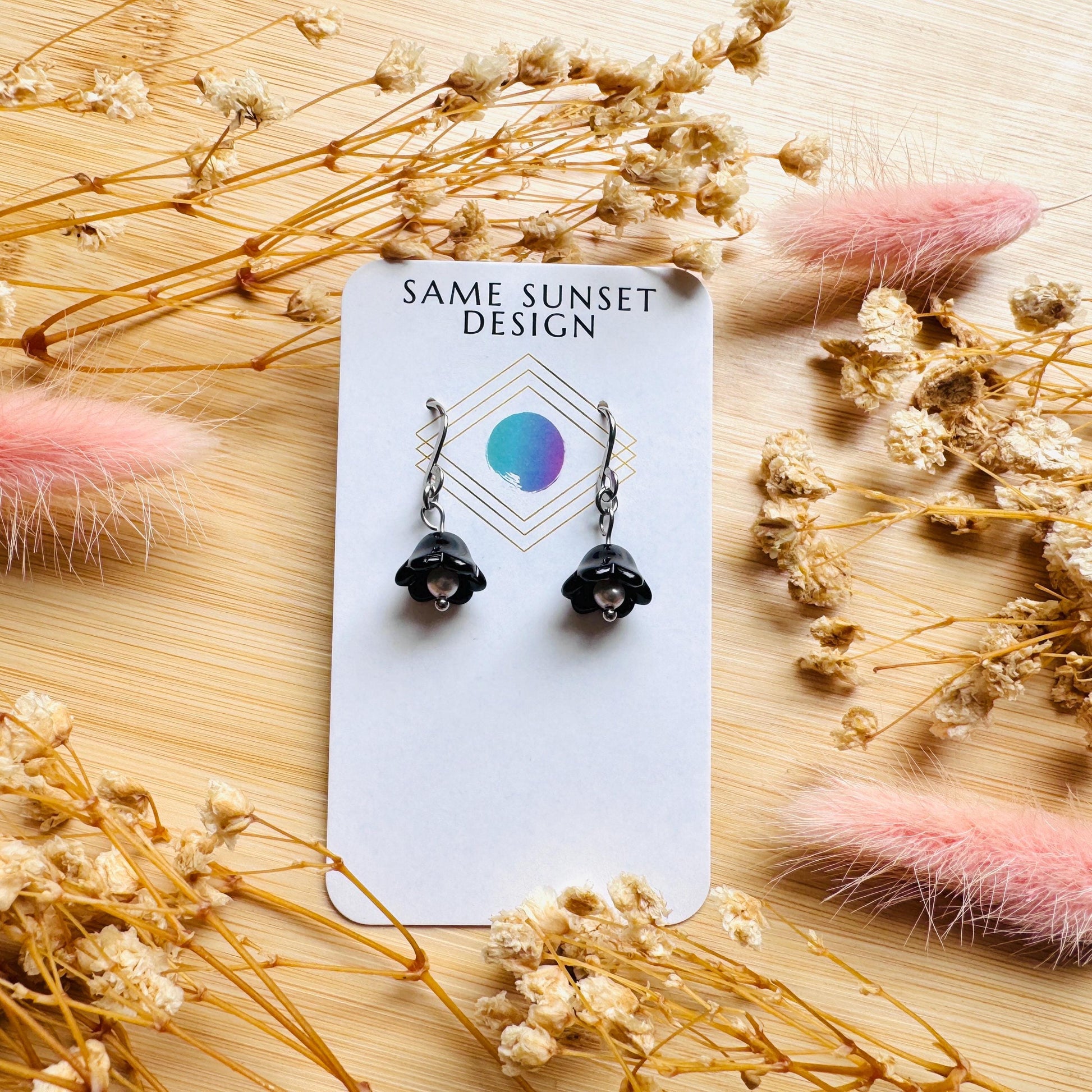 Glass Flower Earrings, Silver Earrings, Pearl Earrings Dangle, Goth Earrings, Bridesmaid Jewelry, Cottagecore Jewelry, Mothers Day Gift