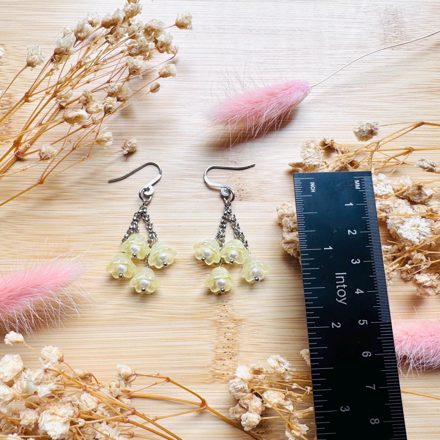 Glass Flower Earrings, Silver Earrings, Pearl Earrings Dangle, Goth Earrings, Bridesmaid Jewelry, Cottagecore Jewelry, Kawaii Gifts