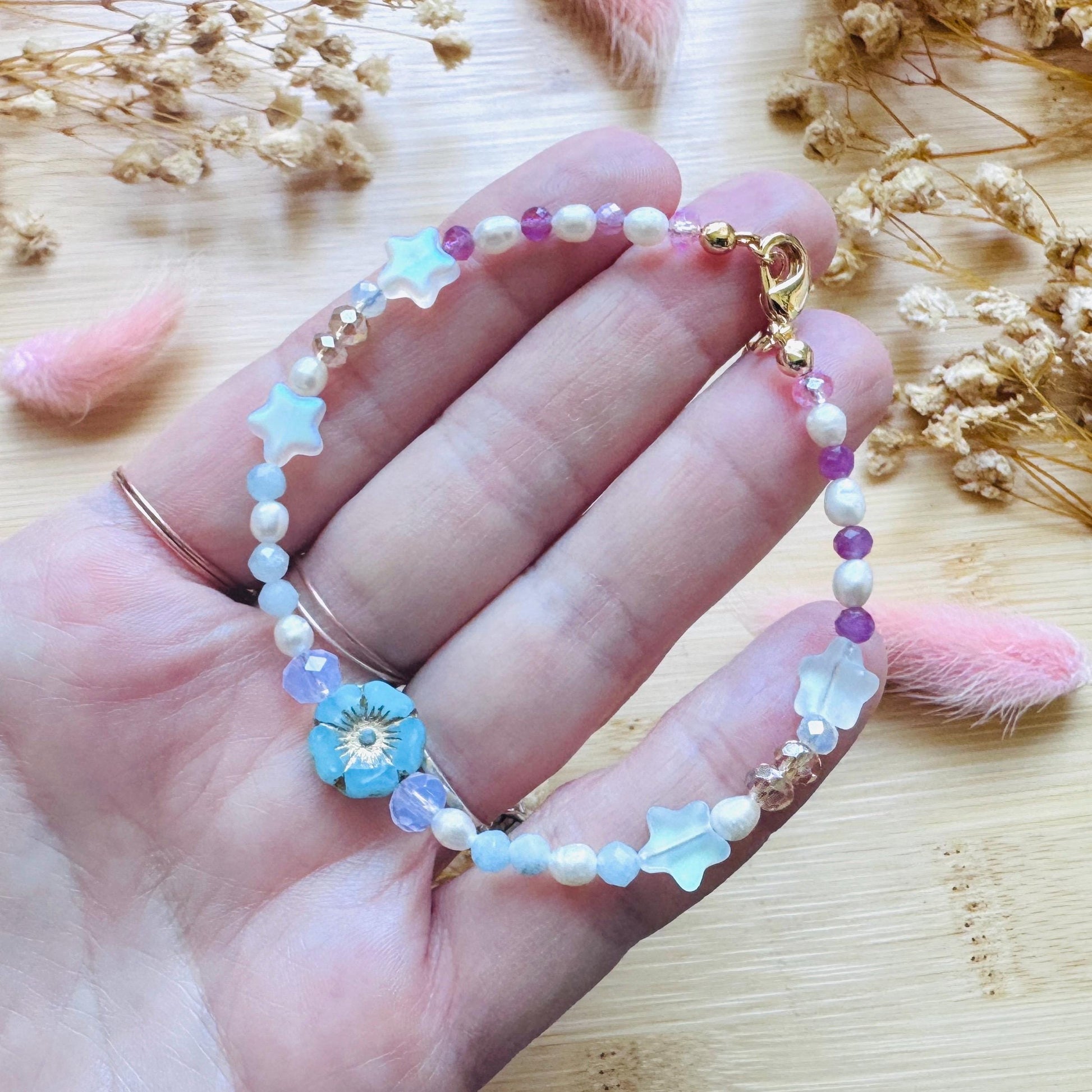 Beaded Bracelets for Women, Pearl Bracelet, Flower Bracelet, Star Bracelet, Fairycore Bracelet, Mothers Day Gift Ideas, Kawaii Gifts