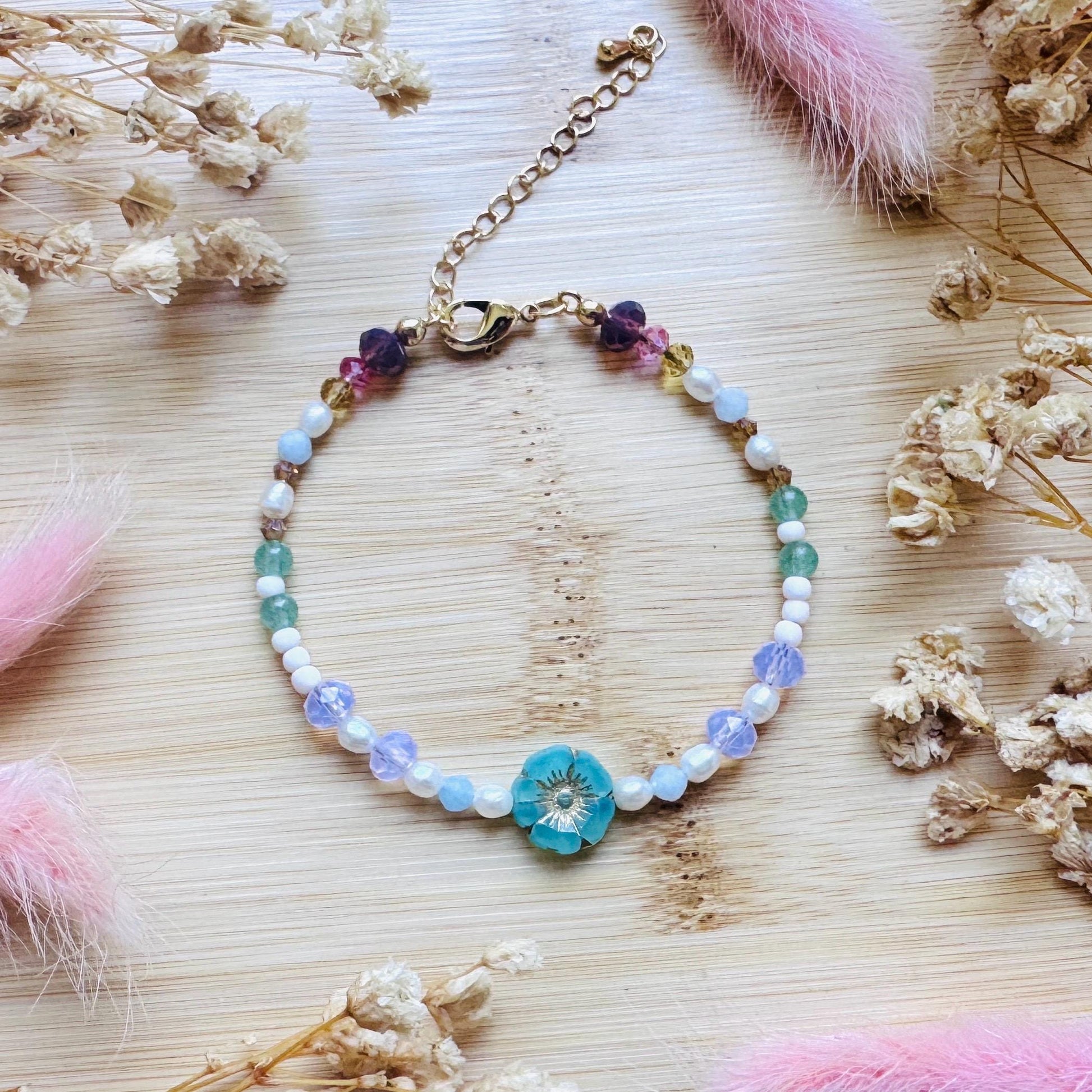 Beaded Bracelets for Women, Pearl Bracelet, Flower Bracelet, Fairycore Bracelet, Mothers Day Gift from Son, Coquette Gifts, Kawaii Gifts