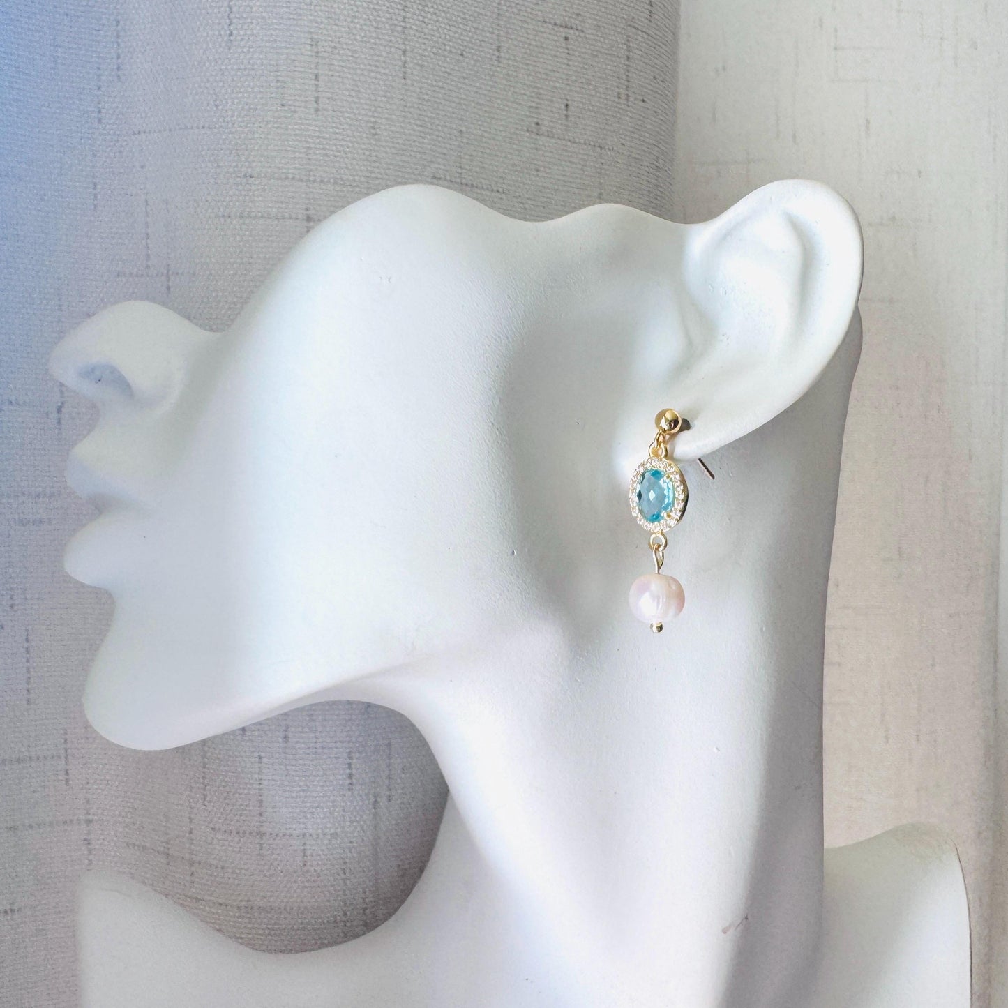Topaz Earrings Dangle, Freshwater Pearl Studs Small, Wedding Jewelry, January Earrings, Gemstone Earrings, Boho Chic