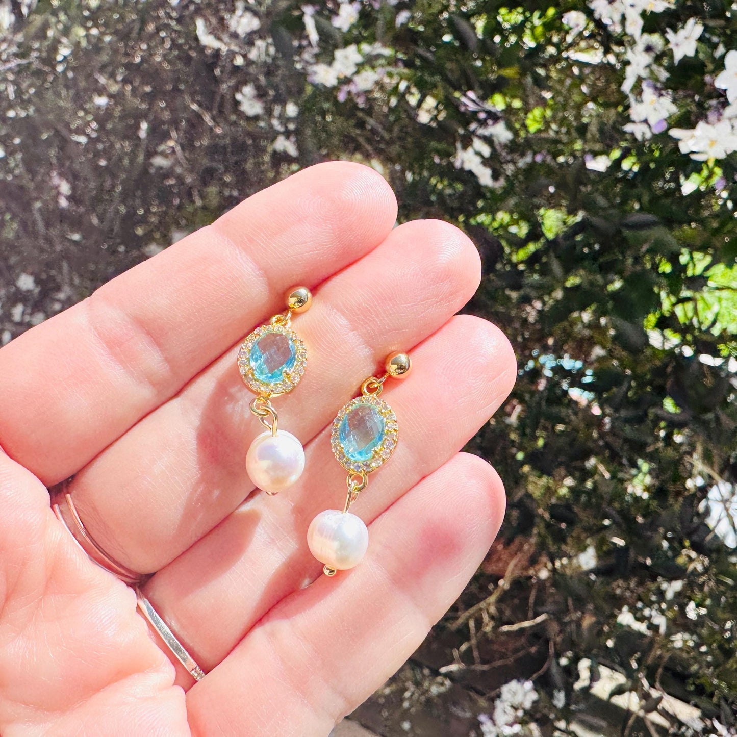 Topaz Earrings Dangle, Freshwater Pearl Studs Small, Wedding Jewelry, January Earrings, Gemstone Earrings, Boho Chic