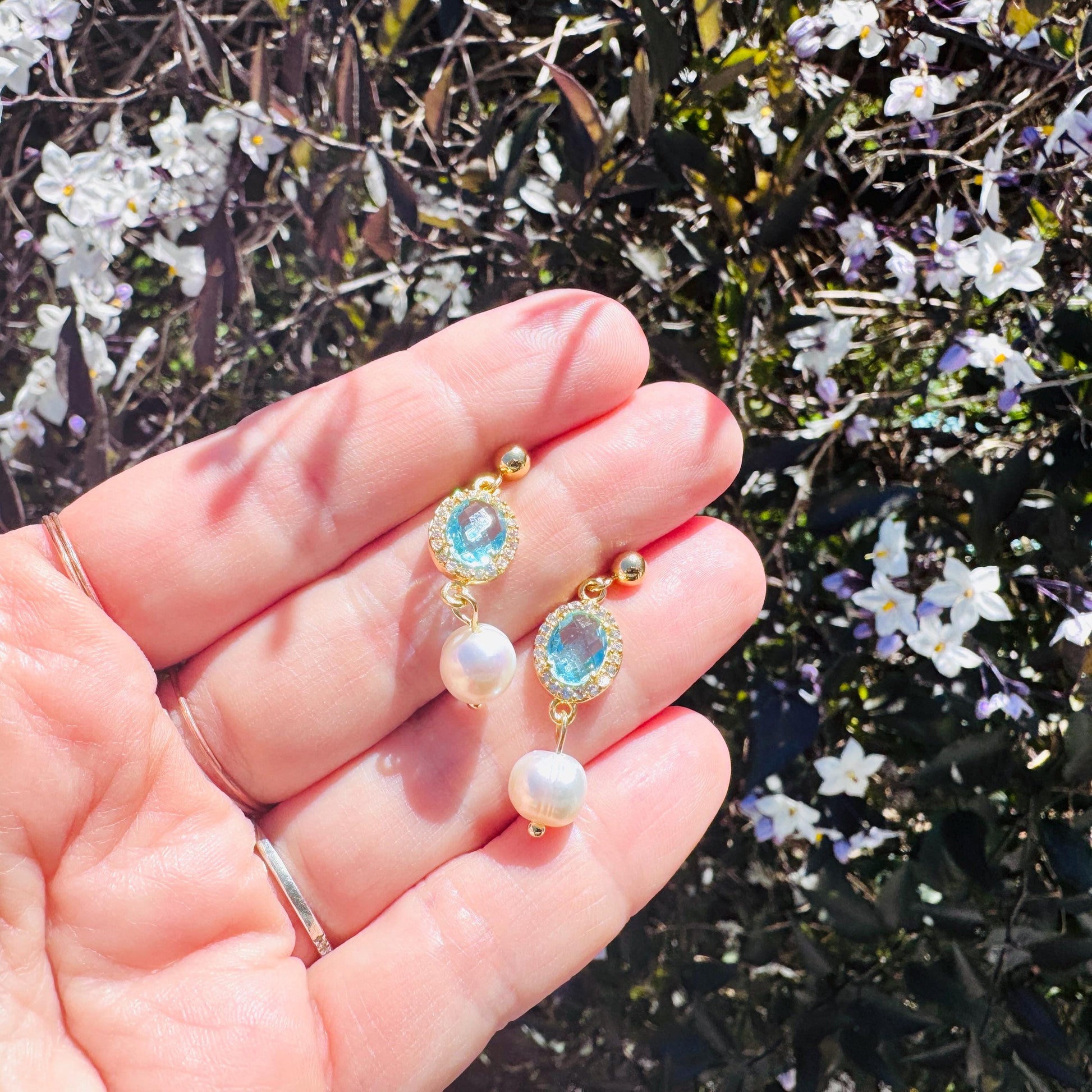 Topaz Earrings Dangle, Freshwater Pearl Studs Small, Wedding Jewelry, January Earrings, Gemstone Earrings, Boho Chic