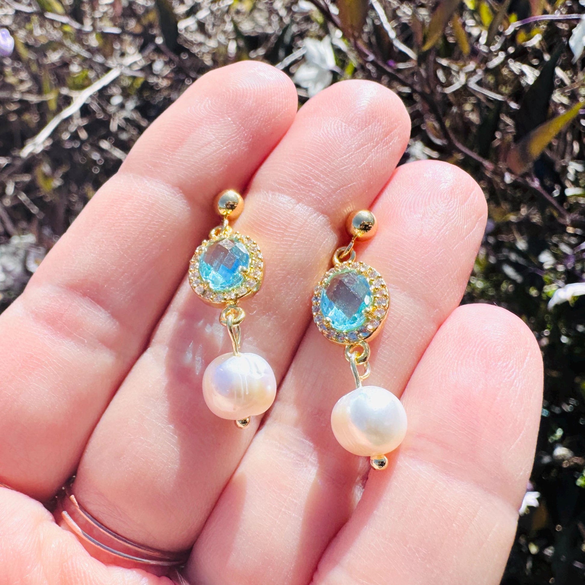 Topaz Earrings Dangle, Freshwater Pearl Studs Small, Wedding Jewelry, January Earrings, Gemstone Earrings, Boho Chic