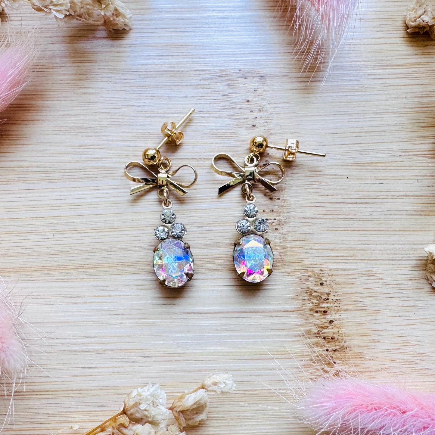 Bow Earrings, Stud Earrings Gold, Swarovski Crystal Earrings, Vintage Style Earrings, Wedding Jewelry, Mothers Day Gift From Son, Boho Chic